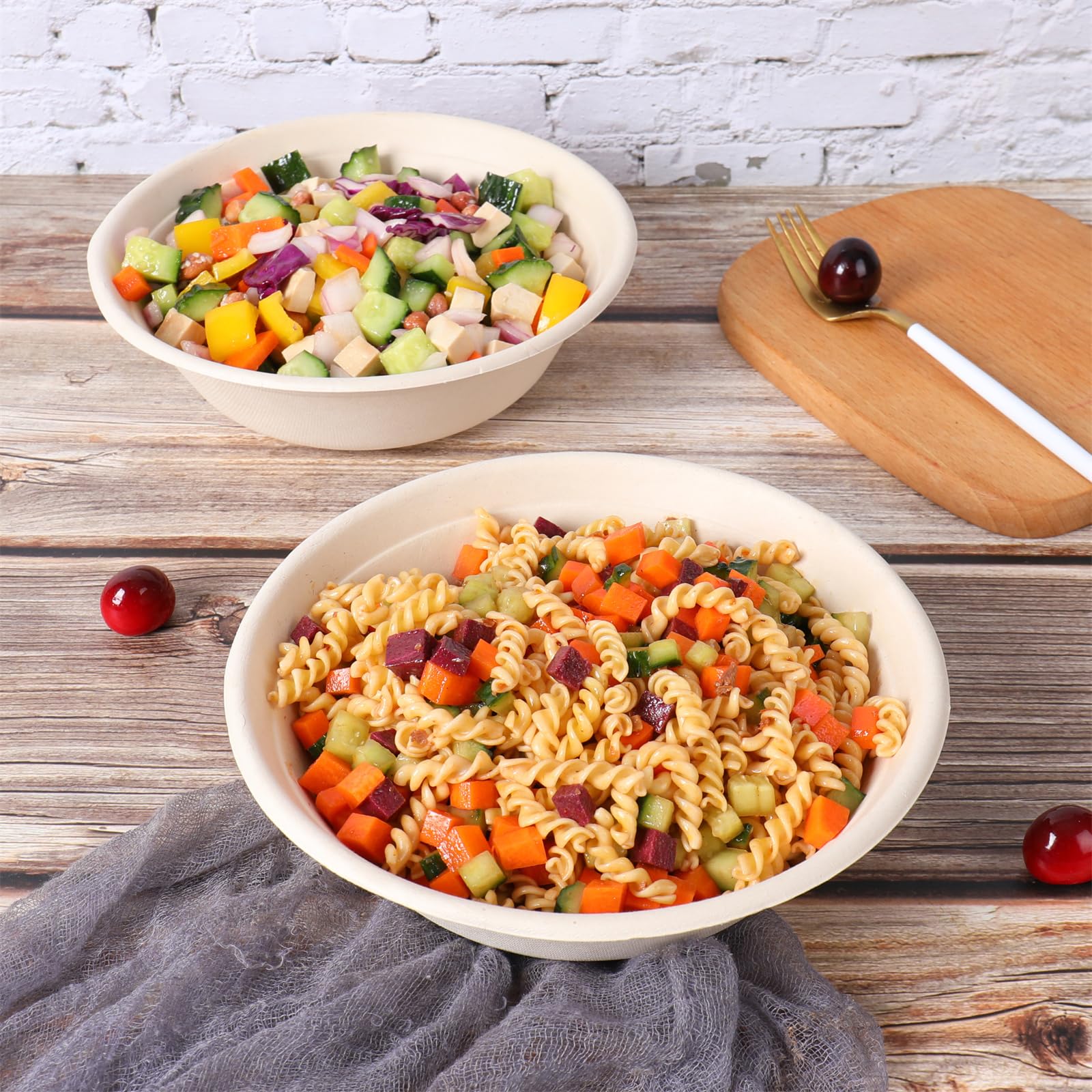 Jayeey 24Oz Round Disposable Bowls With Lids, Sugarcane Fiber Paper Bowls Take Away Food Containers Plant Fibers Freezer Safe 50