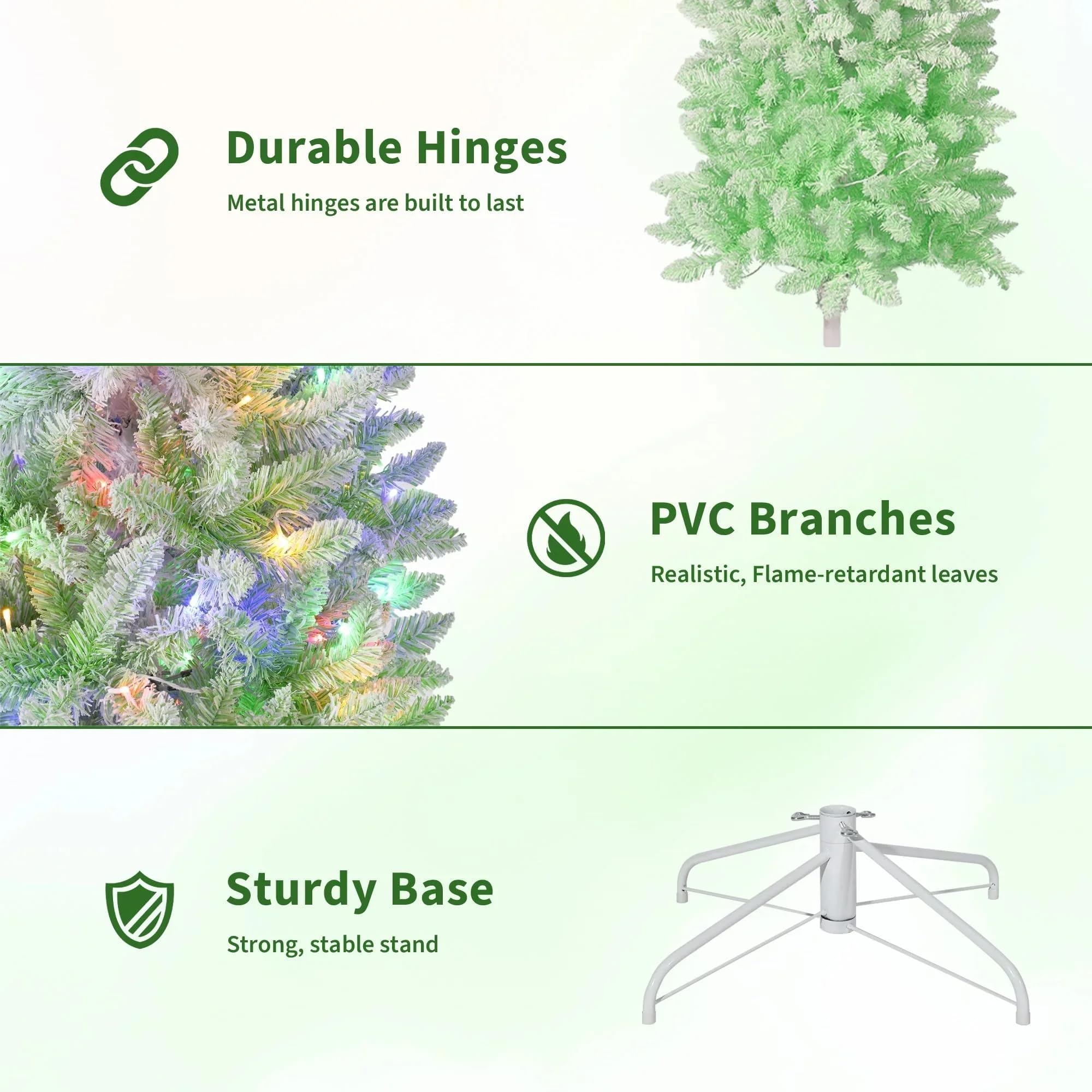6ft Snow Flocked Pencil Christmas Tree with Green Gradient, Slim Artificial Xmas Tree on Sturdy Metal Stand, Skinny Holiday Deco