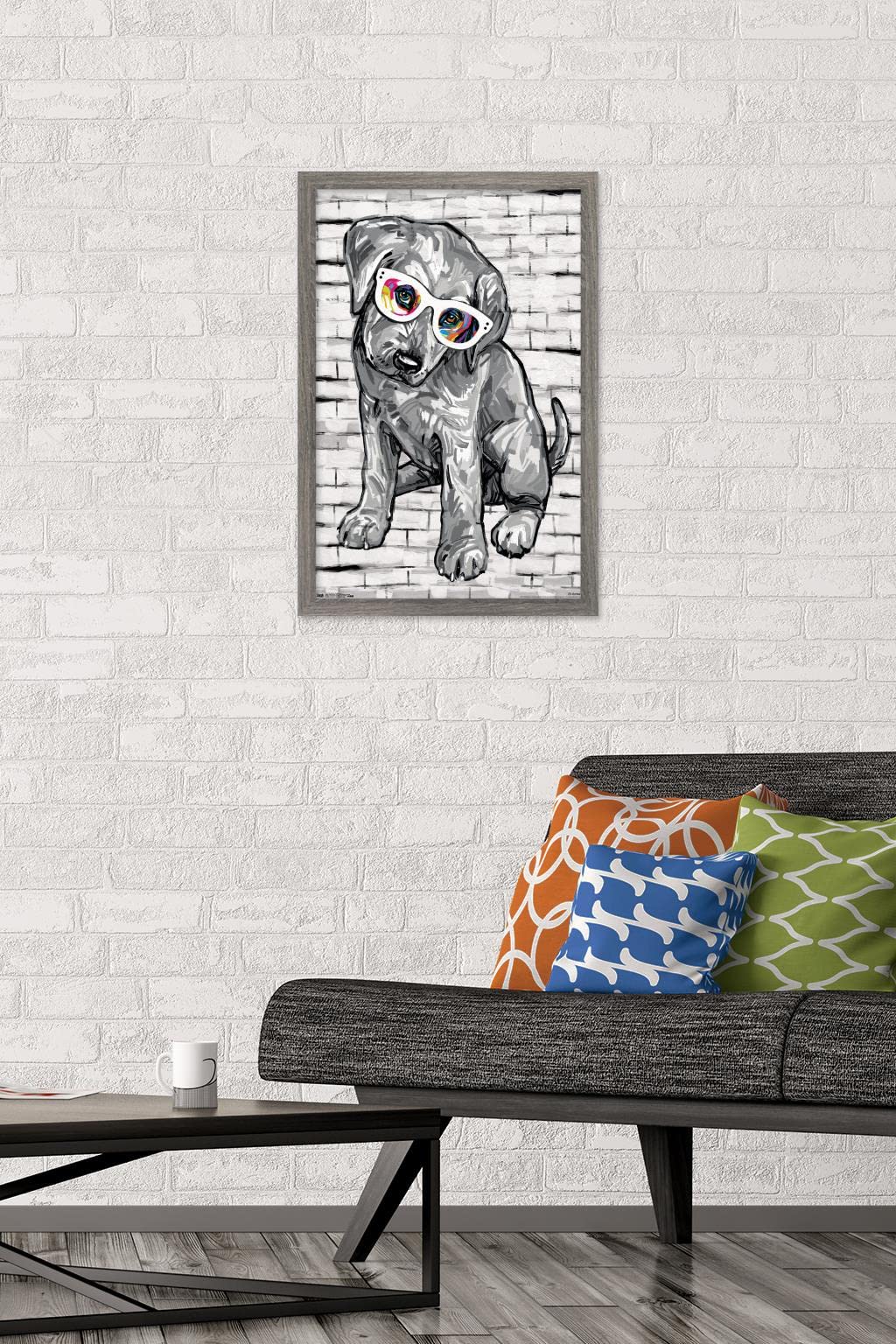 Trends International Pd Moreno - Dog Glasses Wall Poster, 14.725'' X 22.375'', Barnwood Framed Version