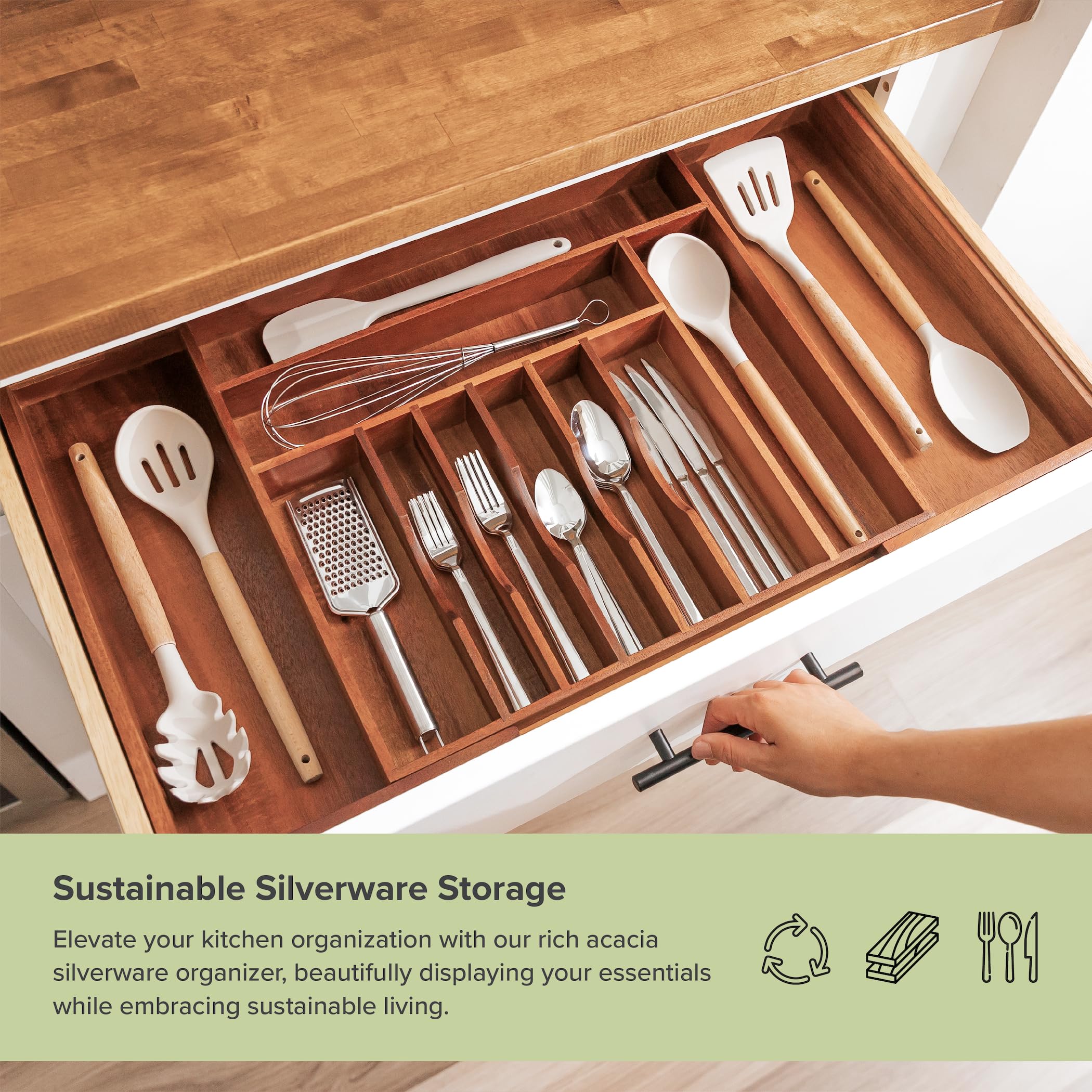 Kitchenedge Premium Silverware, Flatware And Utensil Organizer For Kitchen Drawers, Food-Safe Contract Grade, Expandable From 18