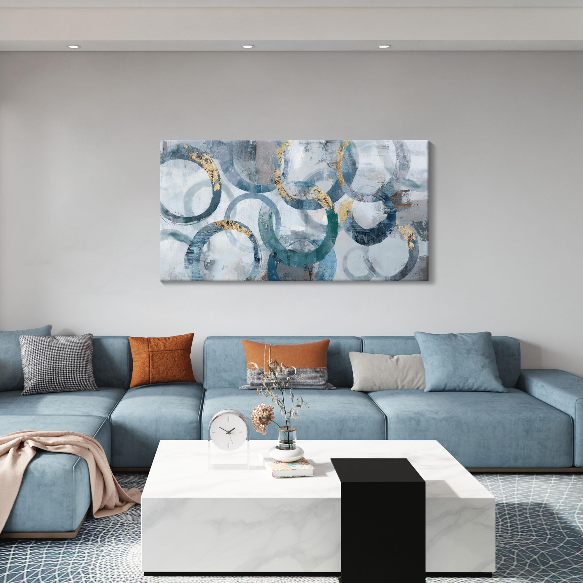 Mofutinpo Abstract Canvas Wall Art For Living Room, Modern Minimalist Wall Art Painting - Blue And Teal Room Decorations, Clique
