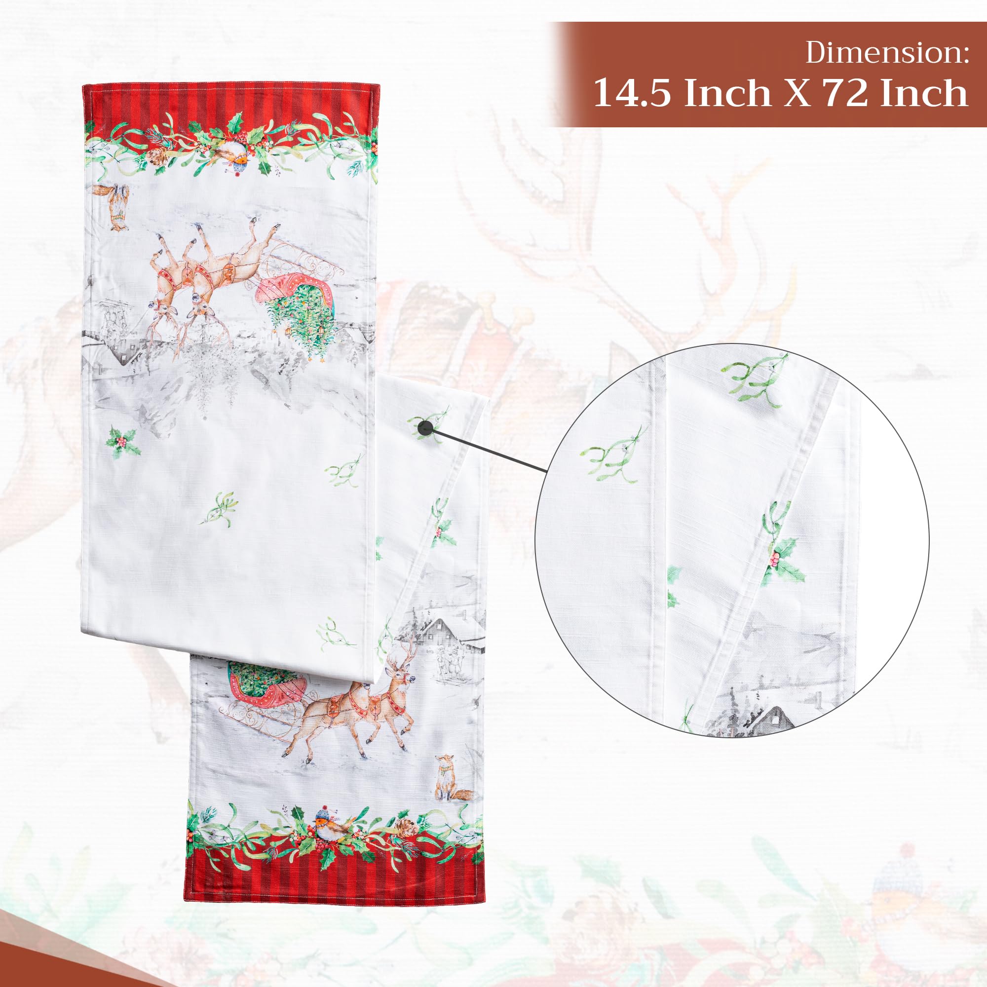 Maison d' Hermine Tablerunner 100% Cotton 14.50Inch x 72Inch Decorative Table Runner Table Runners for Gifts  Dining  Buffet  Christmas Tradition (Double Layer) - Thanksgiving/Christmas