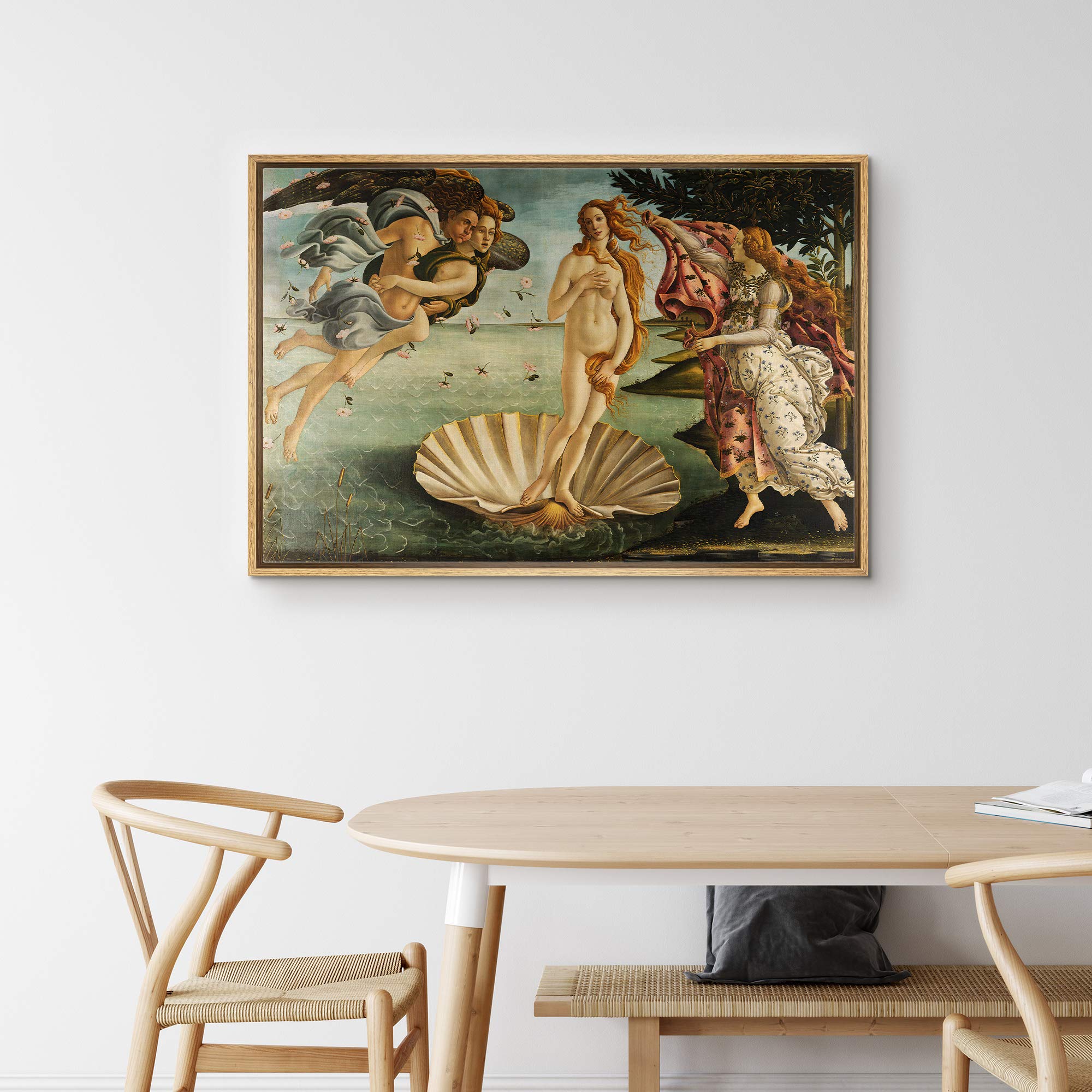 NWT Framed Canvas Print Wall Art Botticelli's The Birth of Venus Decorative Historic Oil Painting Fine Art Traditional Scenic Colorful Ultra for Living Room  Bedroom  Office - 16''x24'' Natural