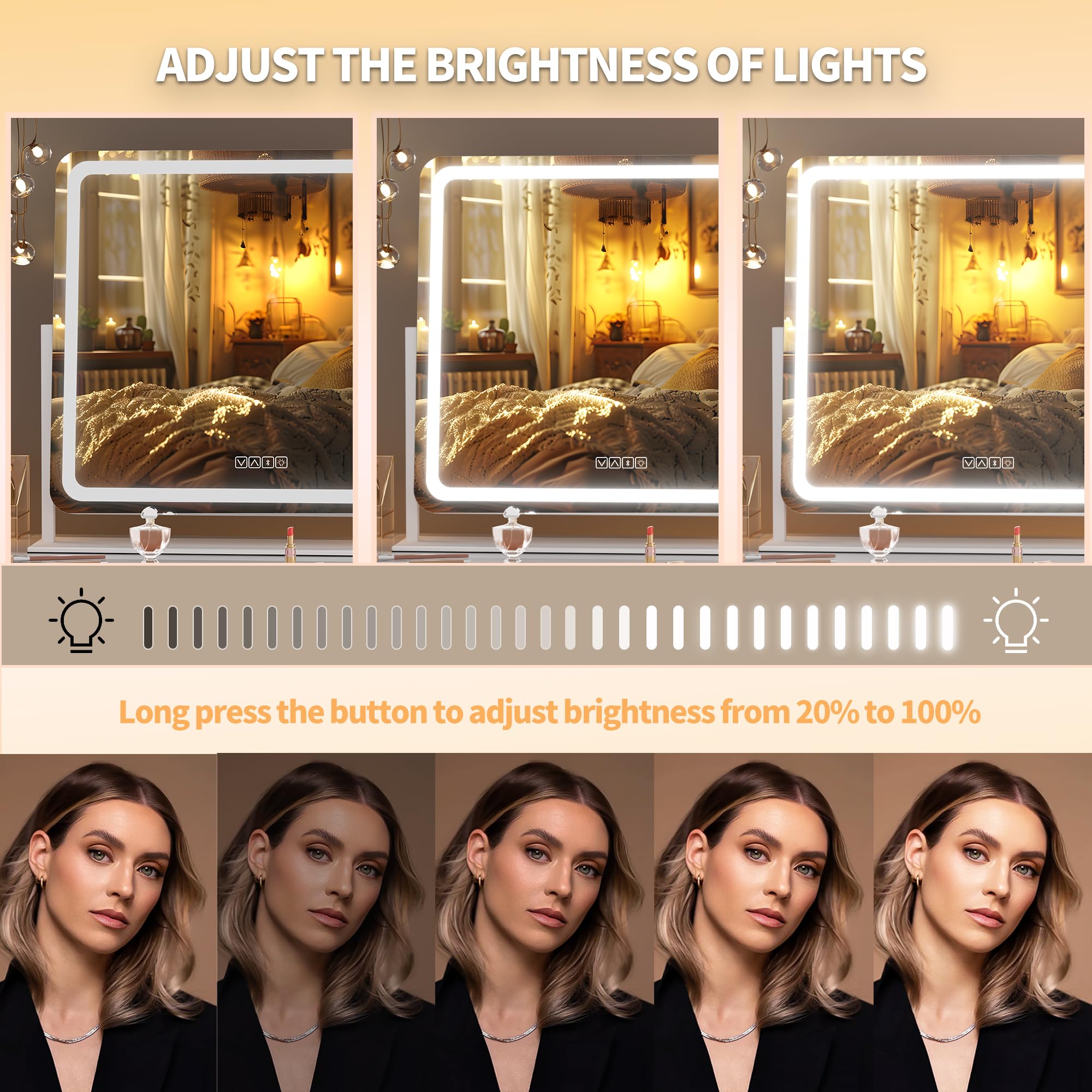 Hasipu Vanity Mirror With Lights And Bluetooth Speaker, 23.6'' X 19.7'' Led Makeup Mirror, Light Up Mirror With 10X Magnificatio