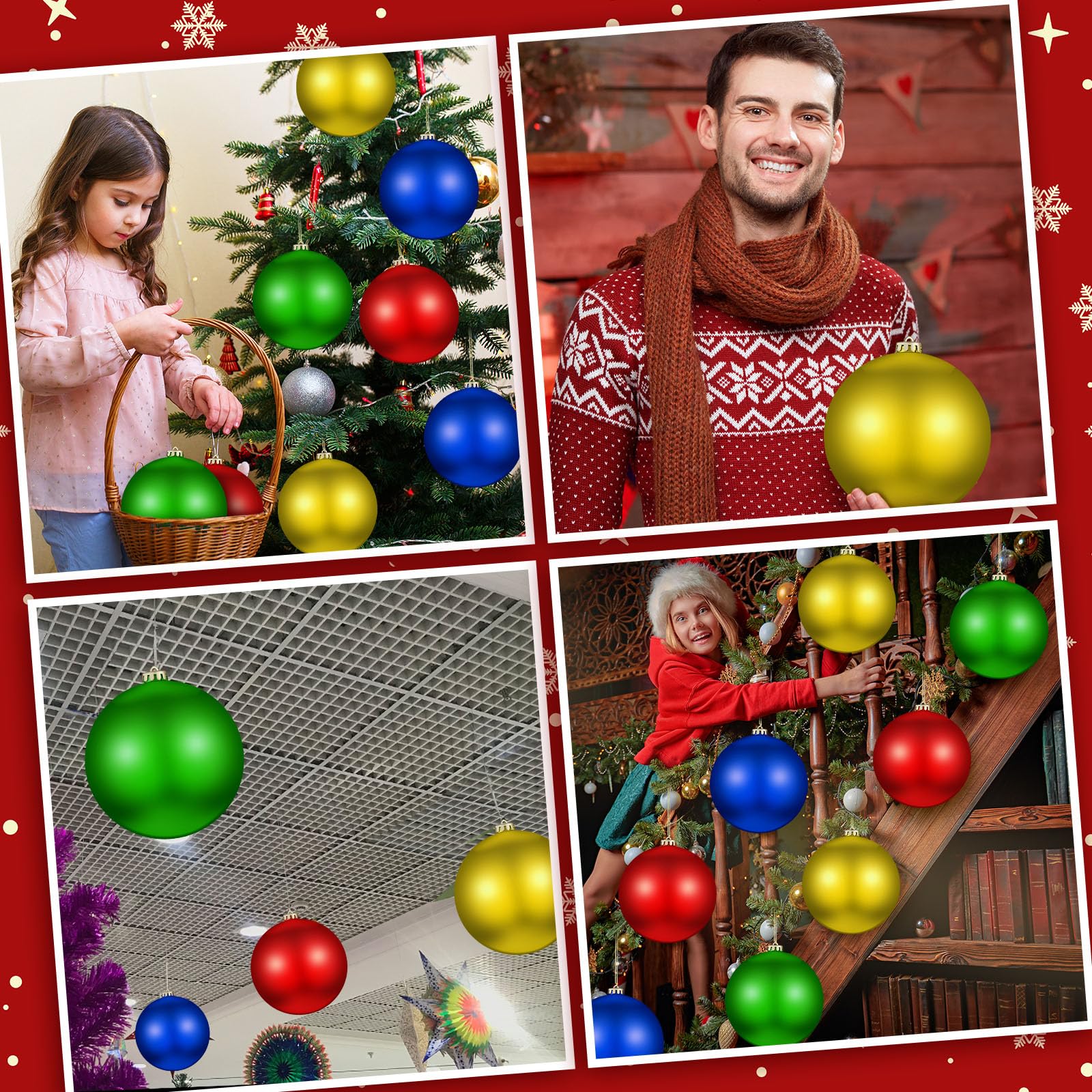 Jenaai 6 Inch Large Christmas Ball Ornaments Giant Jumbo Shiny Christmas Ornament Extra Large Balls with String and Cap for Lawn