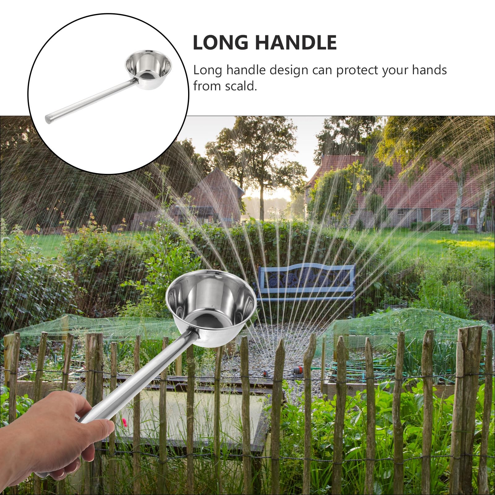 Water Ladle Long Handle Stainless Steel Soup Ladle Spoon Bath Rinse Cup Kitchen Ladles Bathroom Garden Watering Water Scoop For