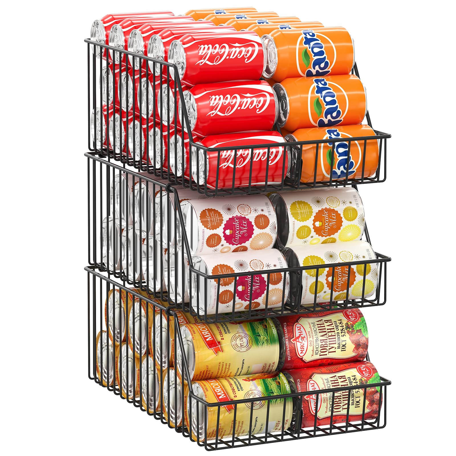 3 Pack Can Storage Organizer For Pantry,Stackble Widen Can Holder Rack With 3 Adjustable Dividers, Can Dispensers For Soup Soda 