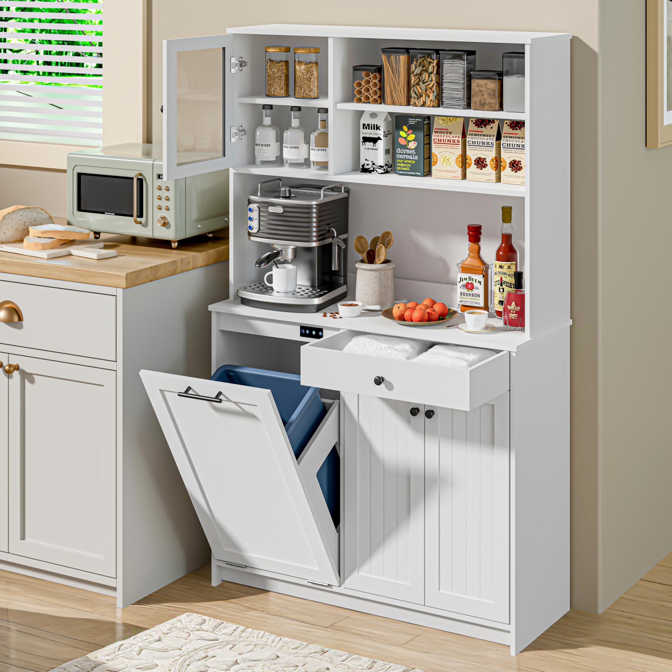 Old Captain Tilt Out Trash Cabinet With Deodorising Function, Kitchen Hutch With Microwave Shelf And Drawer, Kitchen Pantry With