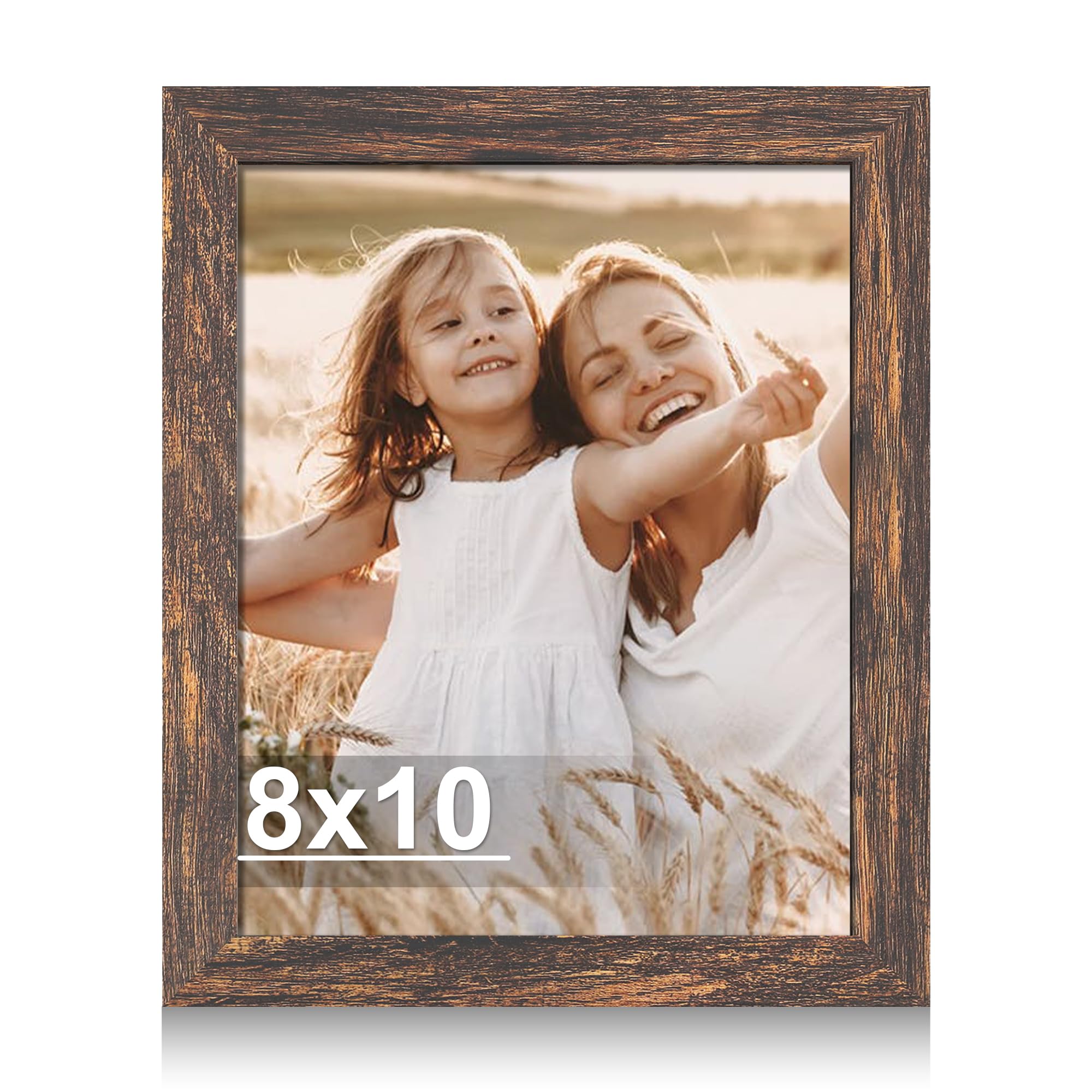 Hongkee 8x10 Picture Frame, Made of Real Glass and Wooden Frame, Horizontal and Vertical Display for Wall or Tabletop (Rustic Br