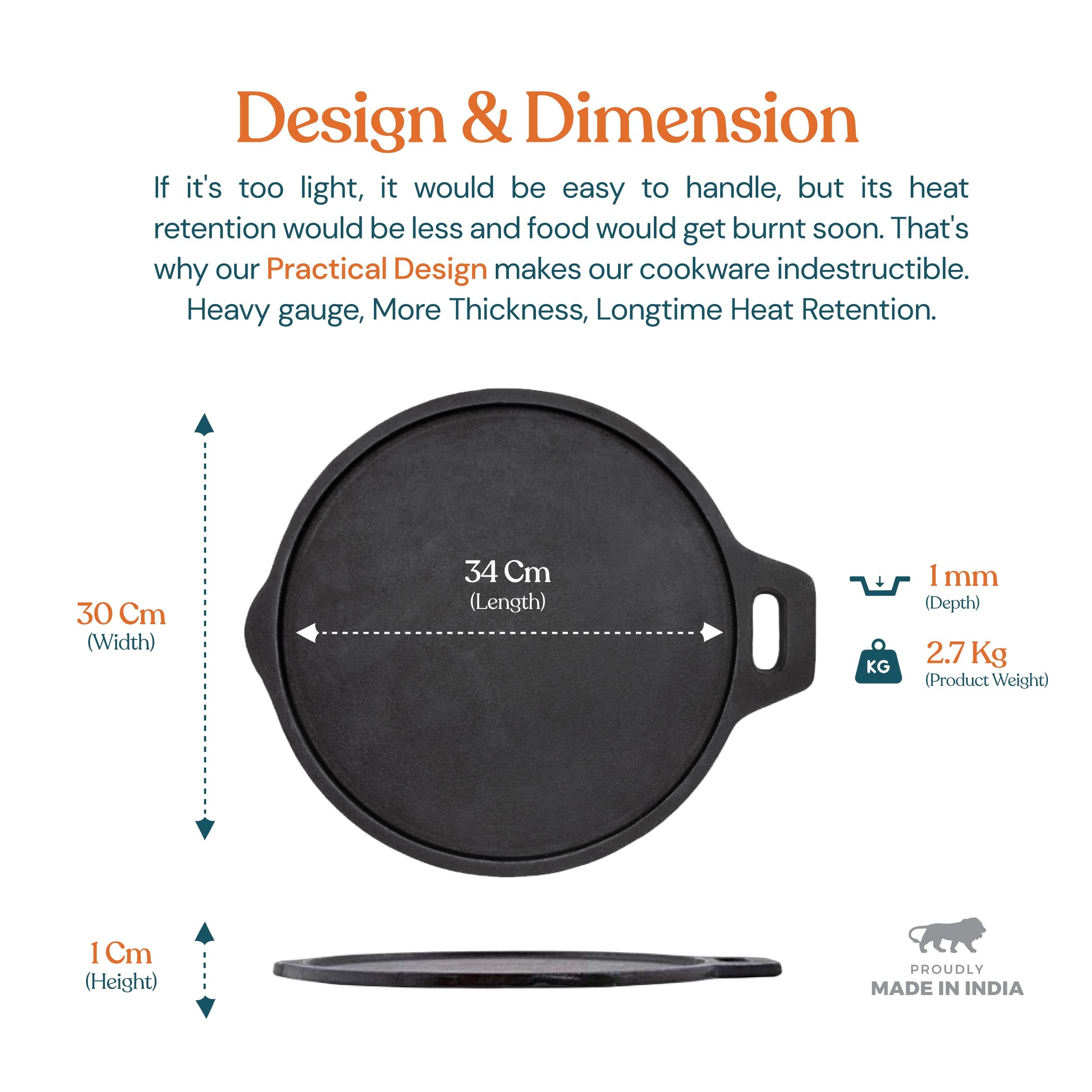 Bhagya Cast Iron Cookware, Preseasoned Cast Iron Tawa For Dosa/Roti/Chappati On Gas And Induction | Naturally Non-Sticky Cookwar