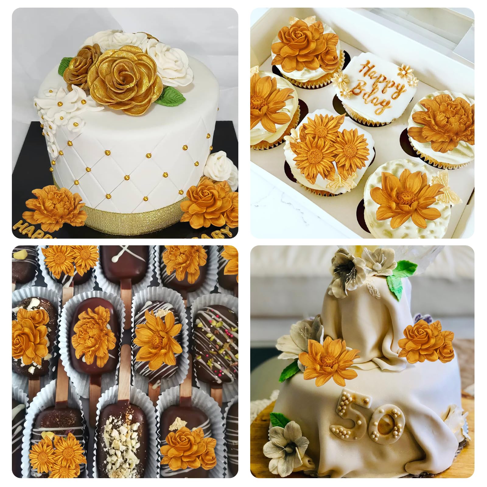 Rose Sunflowers Silicone Molds, 3D Peony Flower Fondant Molds For Cake Decoration, Soap Candle Making, Clay Polymer, Aromatherap