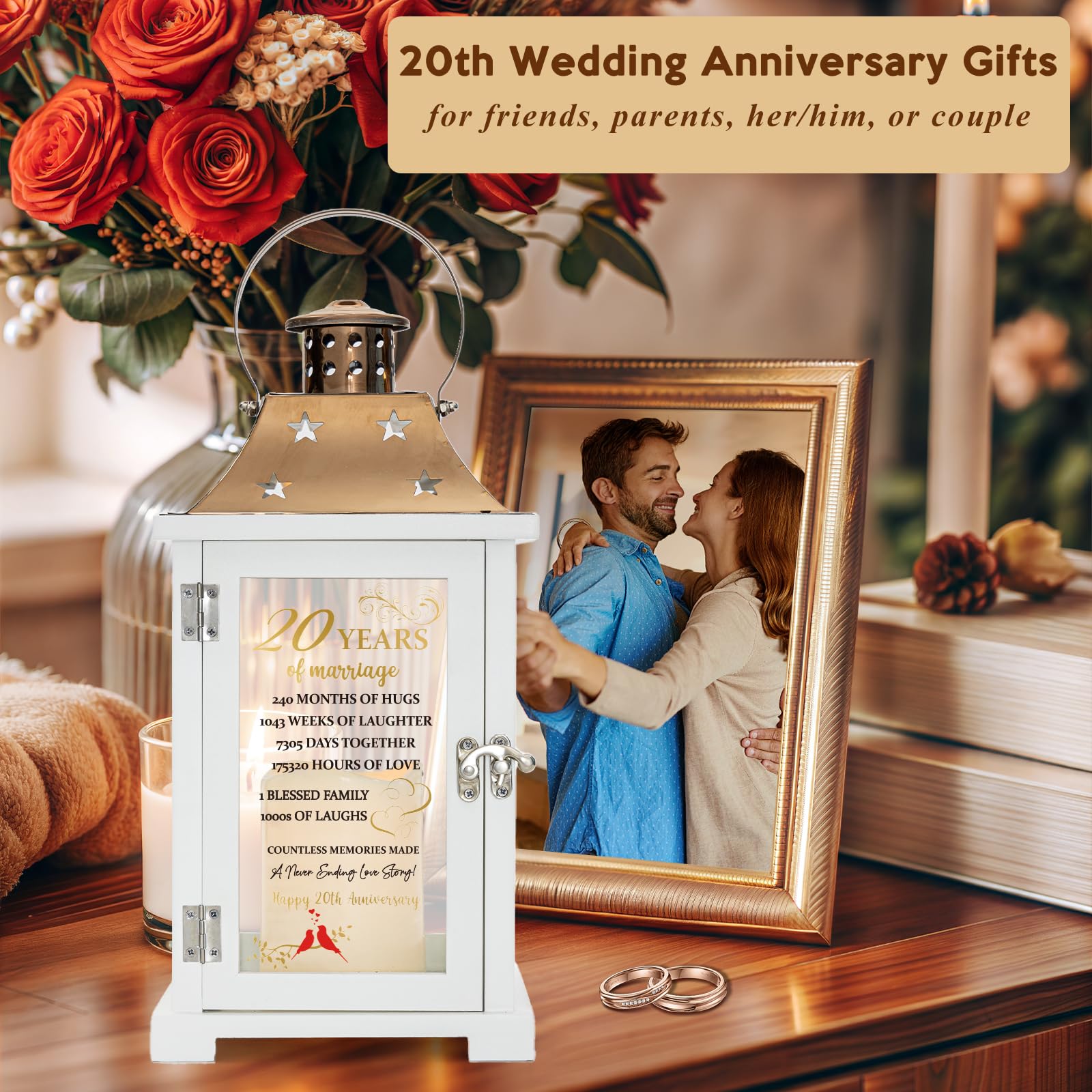 20th Wedding Anniversary Lantern, Happy 20 Years Anniversary Ideas Gift for Parents Couple Friends, Unique Marriage Keepsake Dec