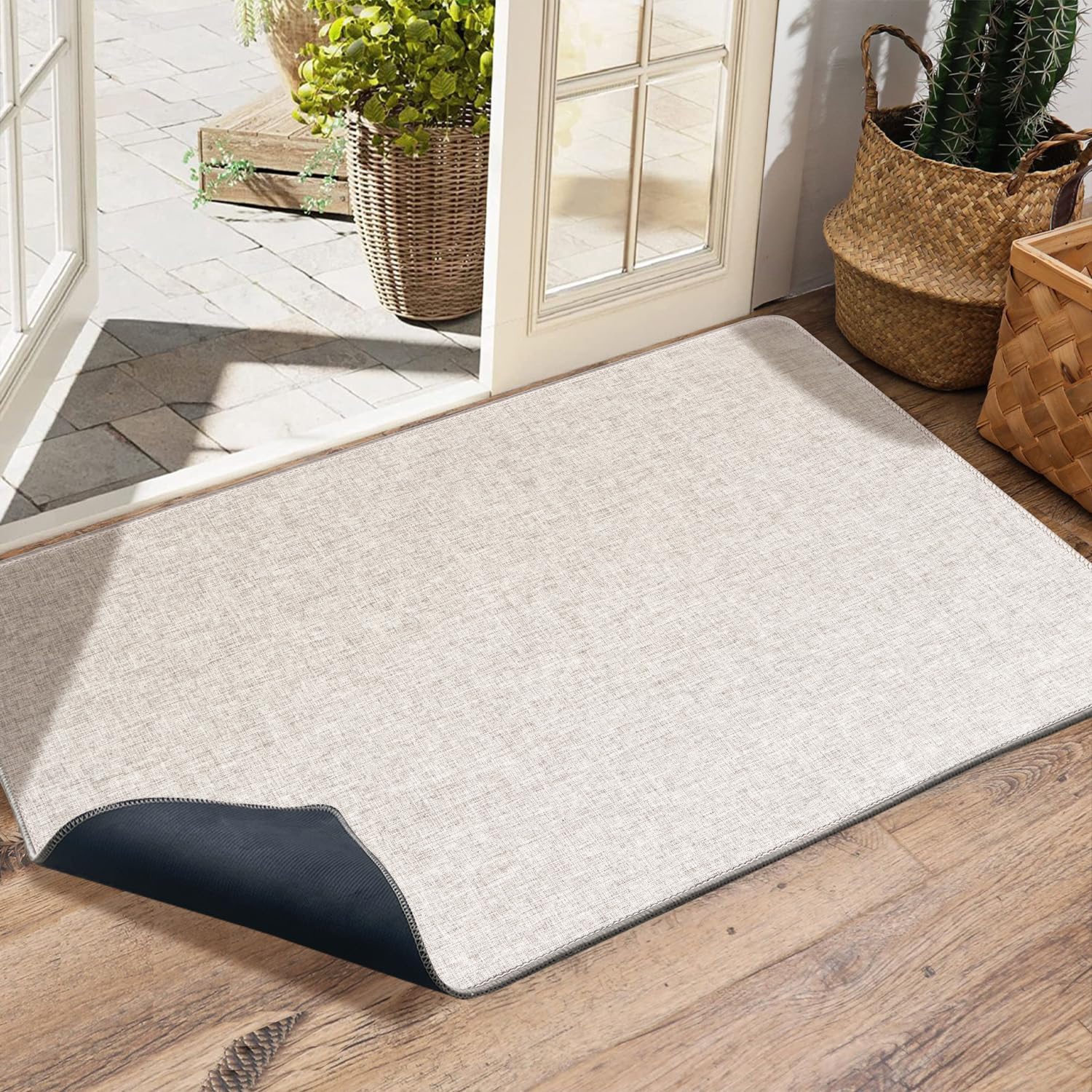 Yancorp 2'X3' Ultra Thin Door Mat Indoor For Inside Entry Way Very Thin Floor Mats Fit Under Door Ultra Thin Beige Bath Mat Unde