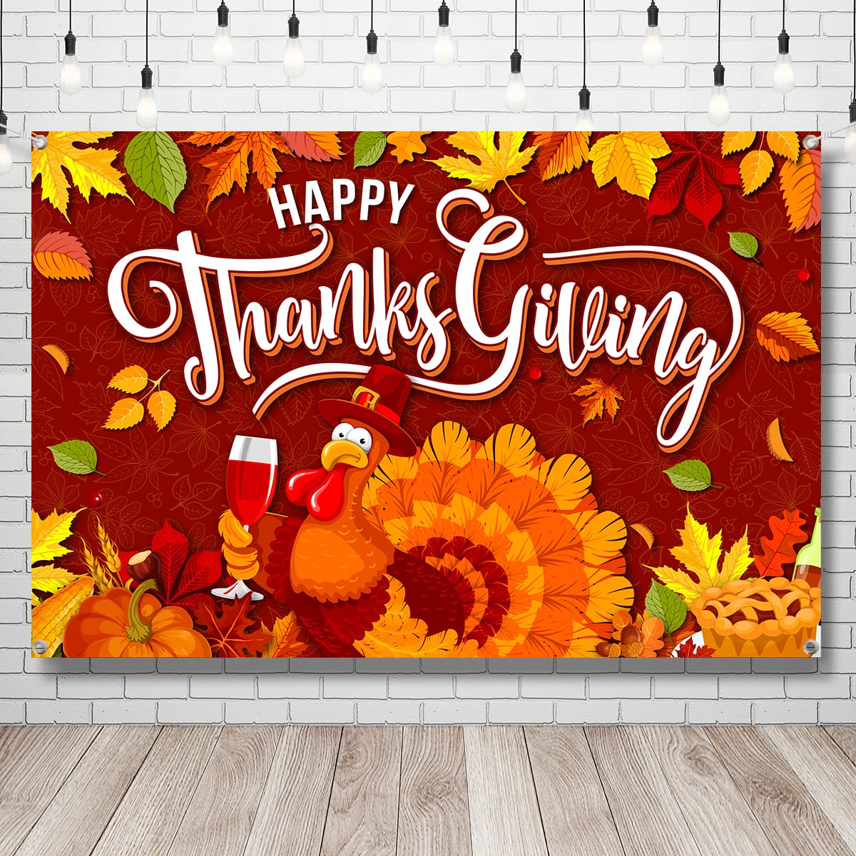 Thanksgiving Party Decorations - Turkey Happy Thanksgiving Banner with Maple, Pumpkin Design for Give Thanks Celebrations