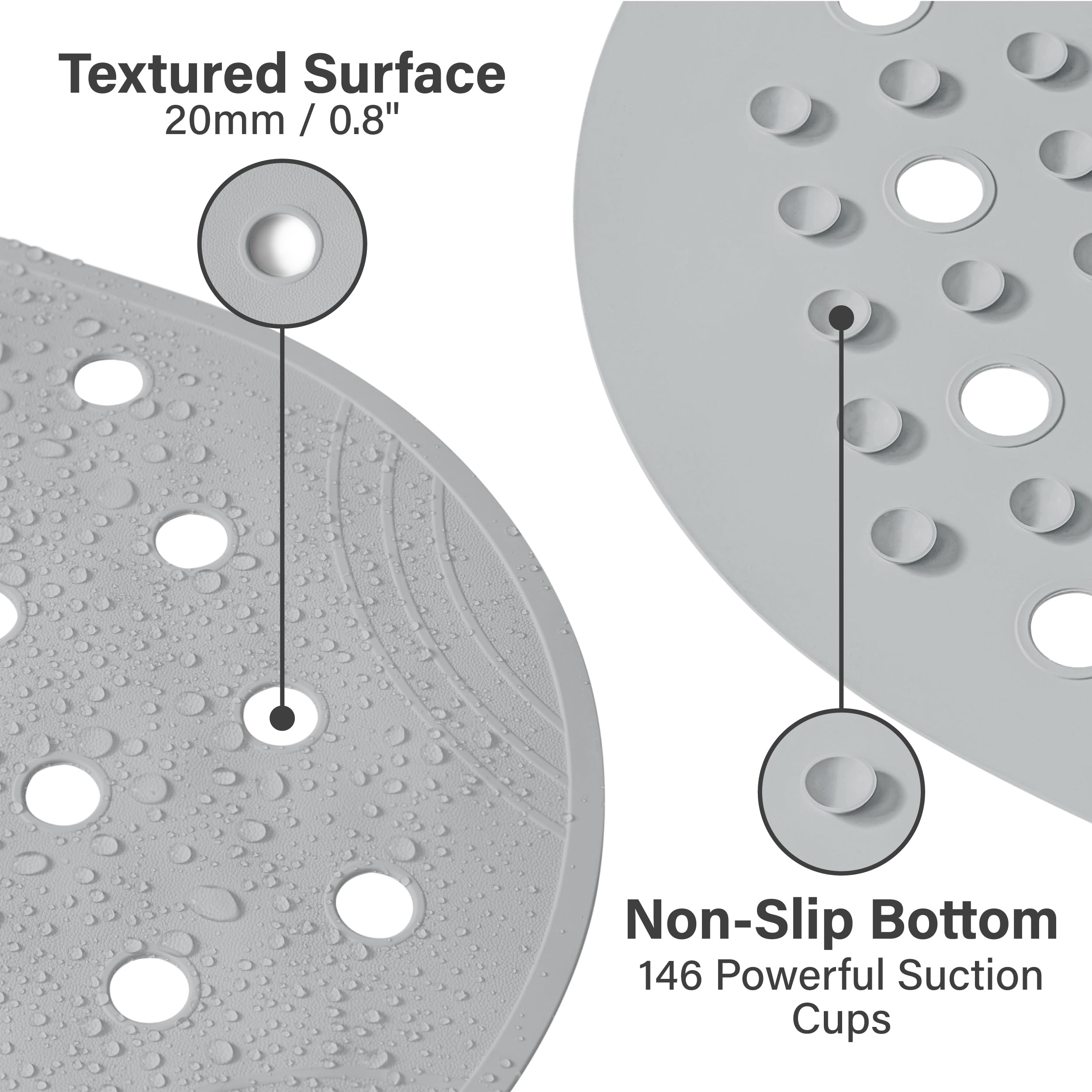 Selfsuite Rubber Bathtub Mat Shower Mat Non-Slip, 31X14 Inch, Bath Tub Floor Mat With Suction Cups And Drainage Holes, Grey