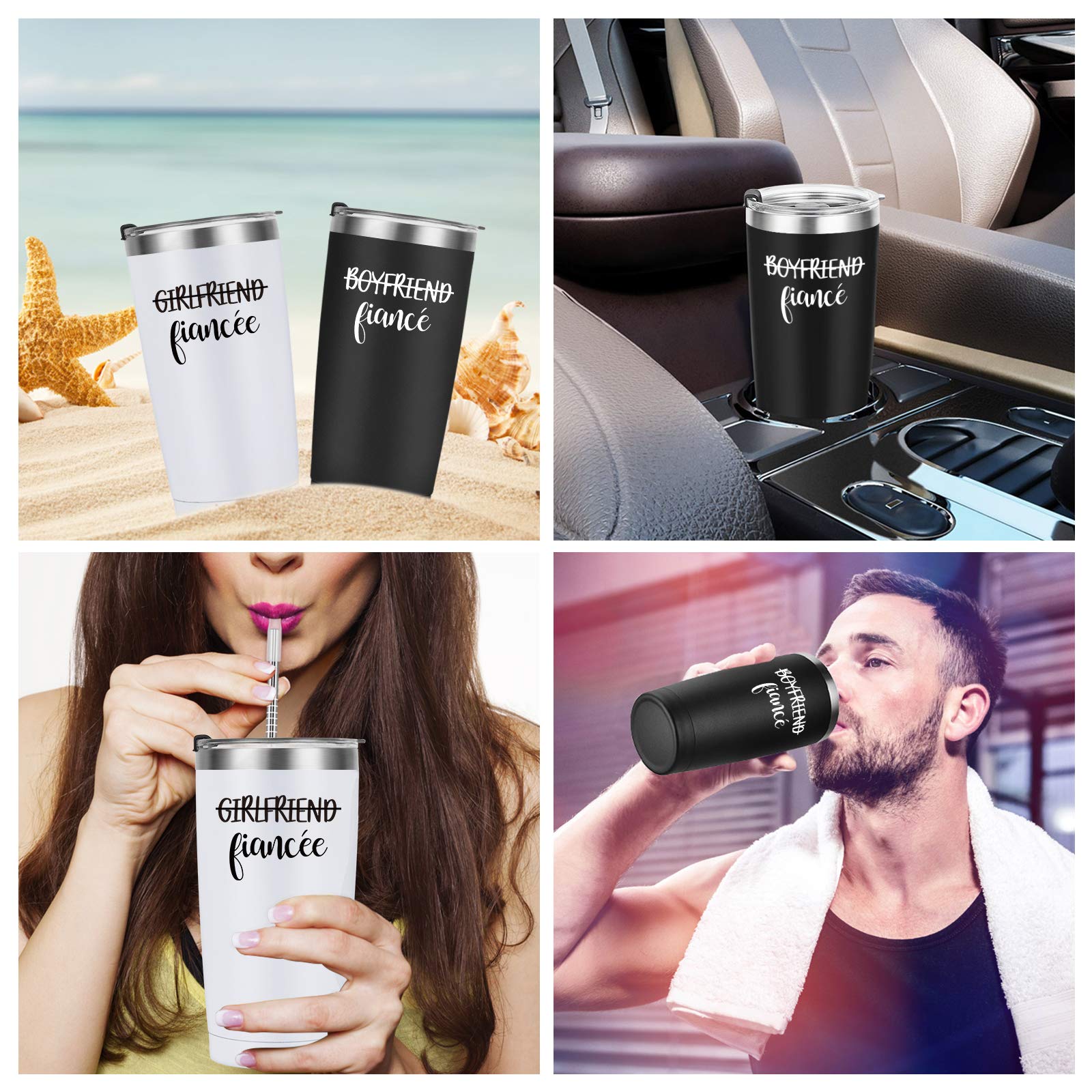 Engagement Gifts For Couples, Boyfriend And Girlfriend Travel Tumbler Set, Engaged Anniversary Ideas For Couples Fiance Fiancee