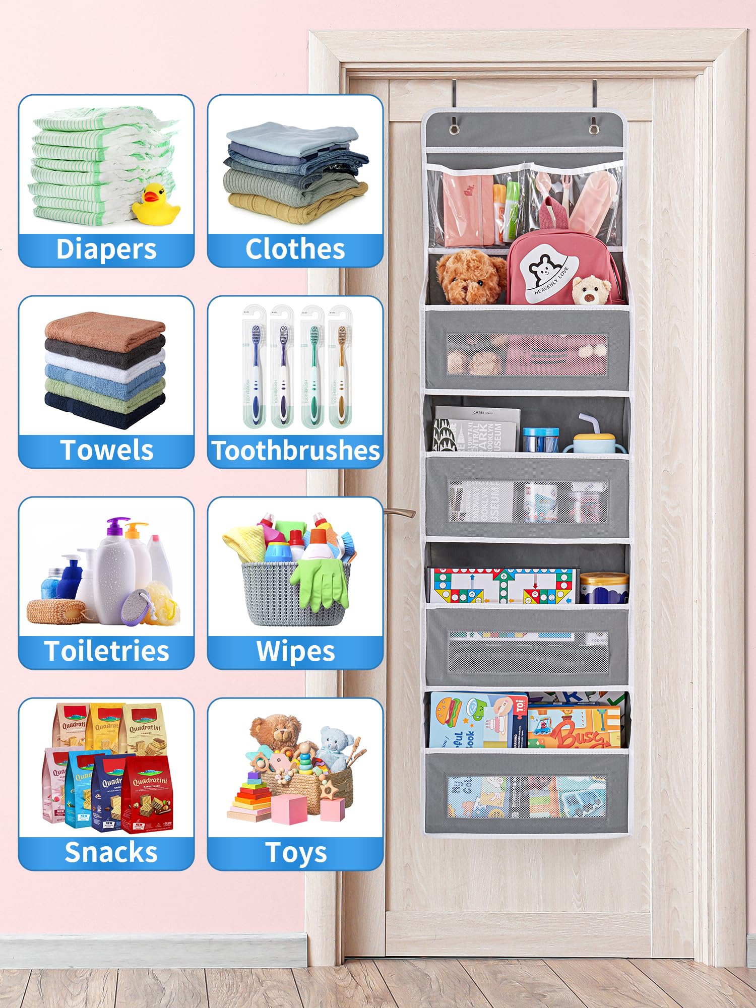 Jarlink 5-Shelf Over Door Organizer Storage, Upgrade Hanging Storage With Clear Window, 50 Lbs Load Storage Organizer For Bedroo