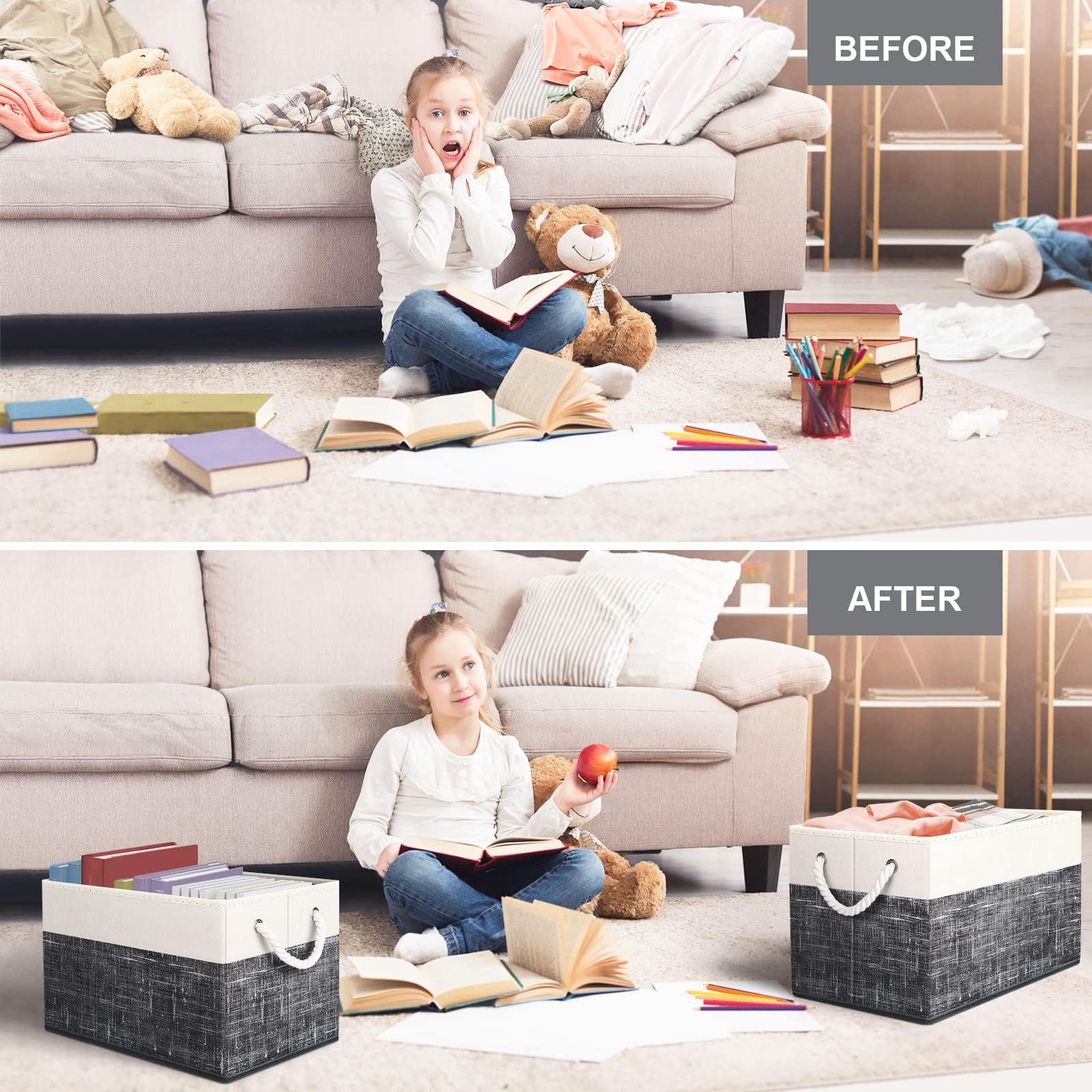 Fab Totes Storage Bins [6-Pack], Foldable Storage Baskets For Organizing Toys, Books, Shelves, Closet, Large Storage Box With Ro
