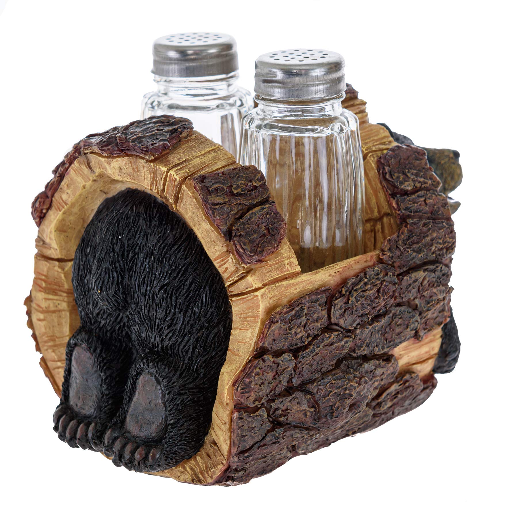 Black Bear Salt And Pepper Shakers - Blackbear In A Log Spices And Seasonings Set Table Decor - Glass Salt And Pepper Shakers Ru