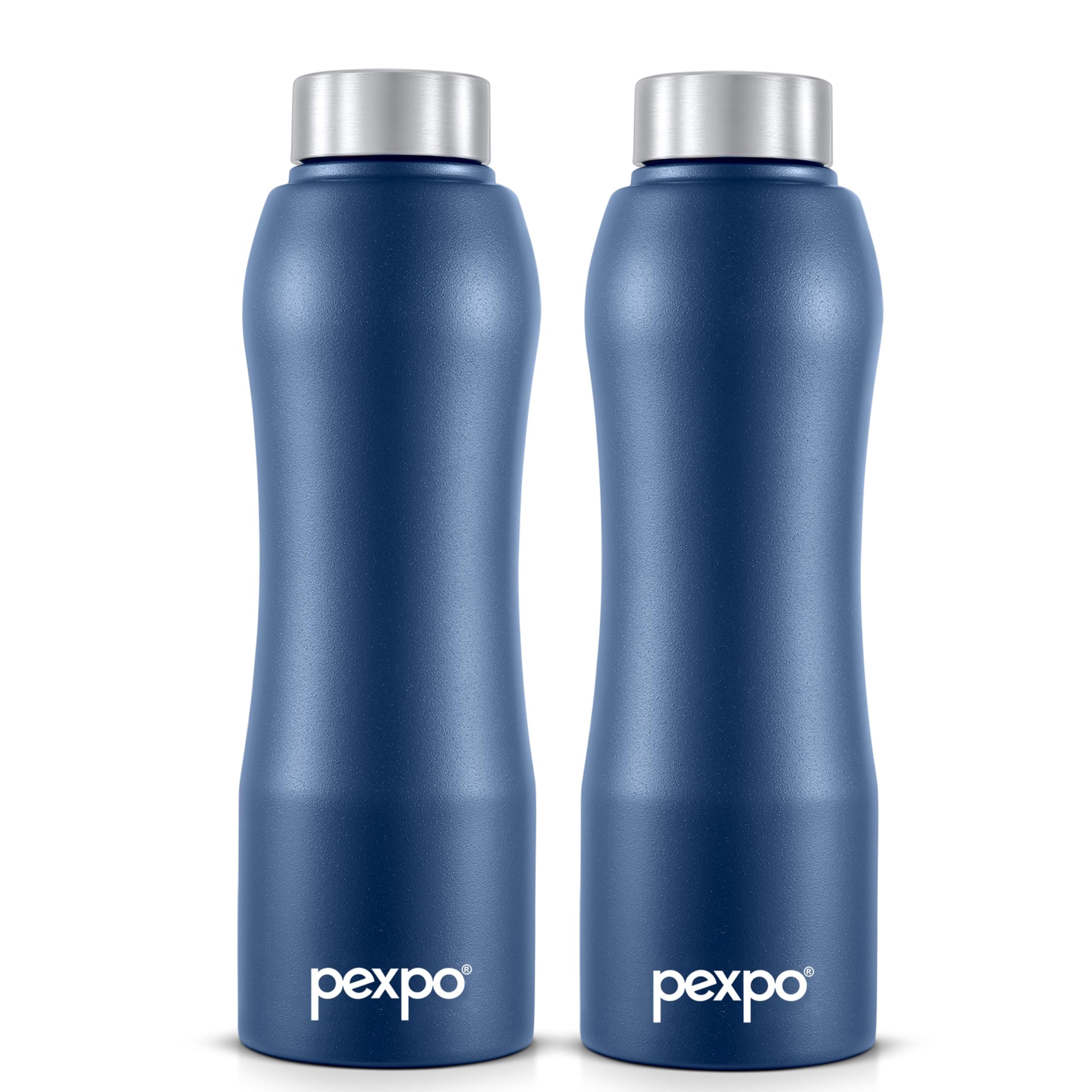 Pexpo Bistro Isi Certified Stainless Steel Fridge/Sports Water Bottle 1 Litre, Denim Blue, Pack Of 2| Single Walled|Easy Grip|Le