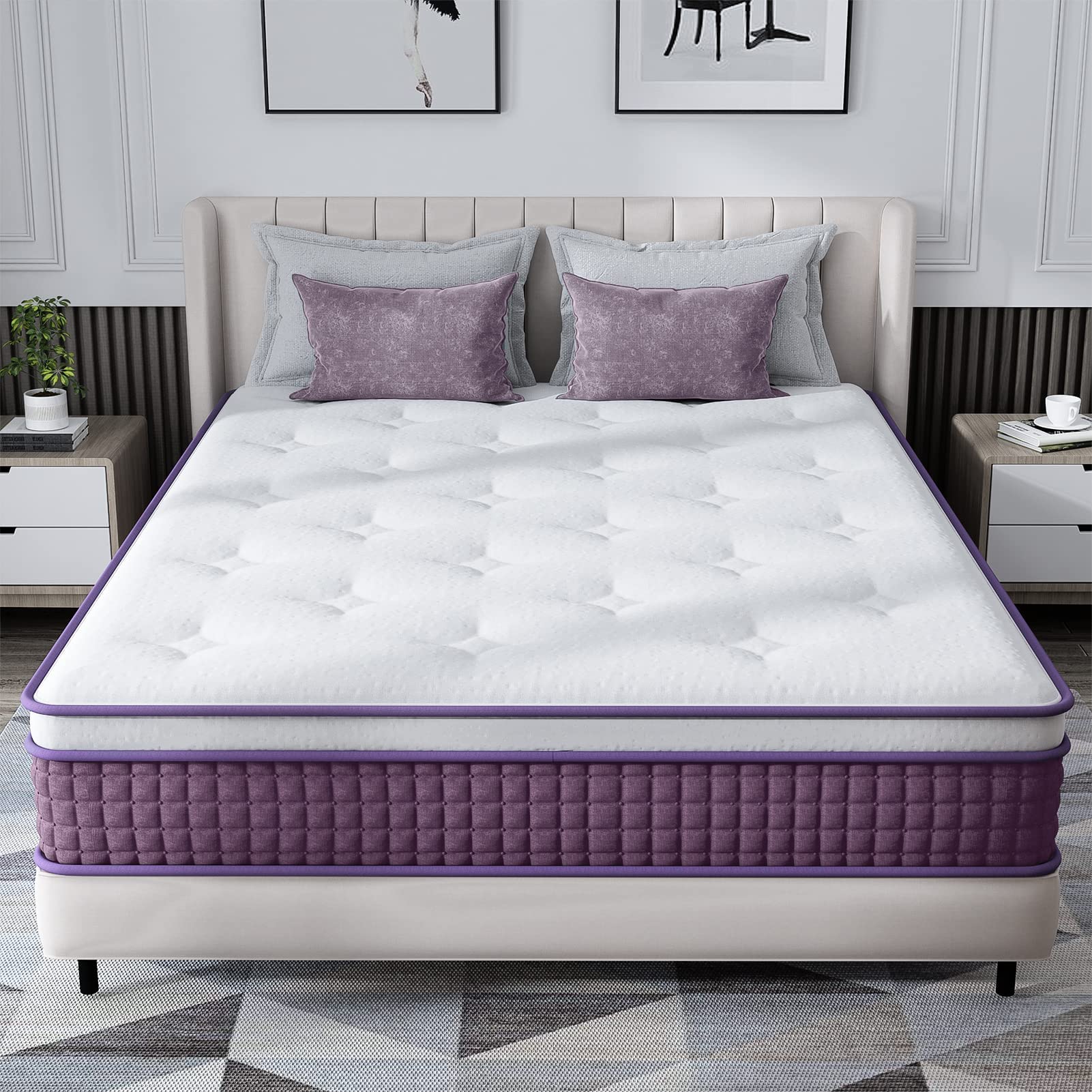 Regoss Queen Size Mattress, 10 Inch Queen Mattress Hybrid With Plush Foam And Individually Pocketed Coils, Queen Mattress In A B