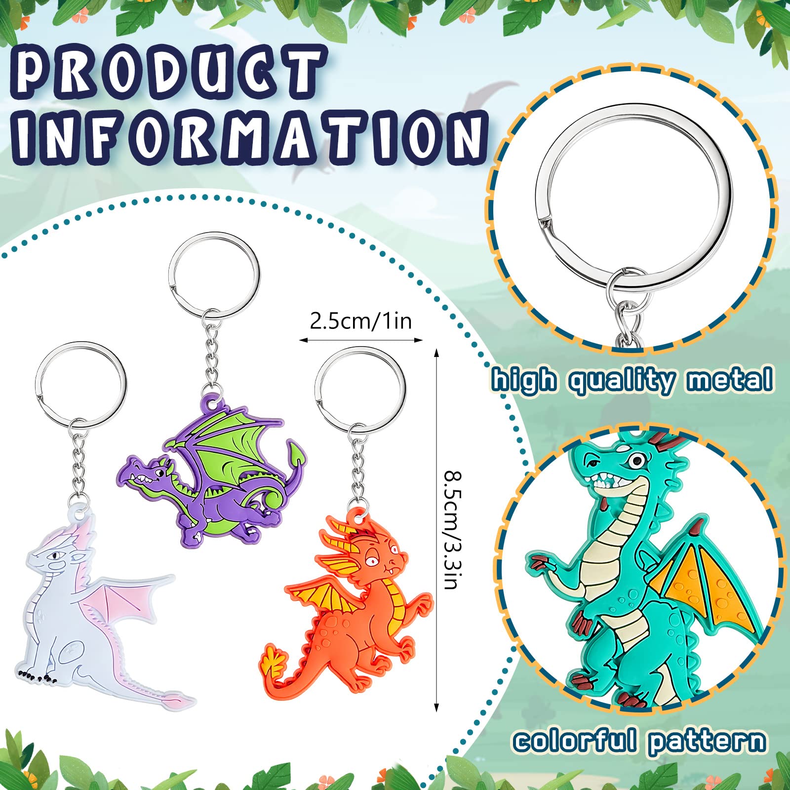 30 Pcs Dragon Key Ring Dragon Keychain Dragon Party Favors Pvc Keychains For Kids Women Men Dragon Birthday Party Supplies Favor