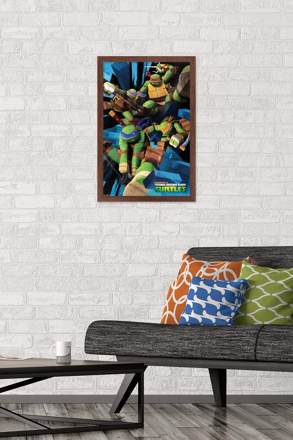 Trends International Nickelodeon Teenage Mutant Ninja Turtles - Attack Wall Poster, 14.725'' X 22.375'', Mahogany Framed Version