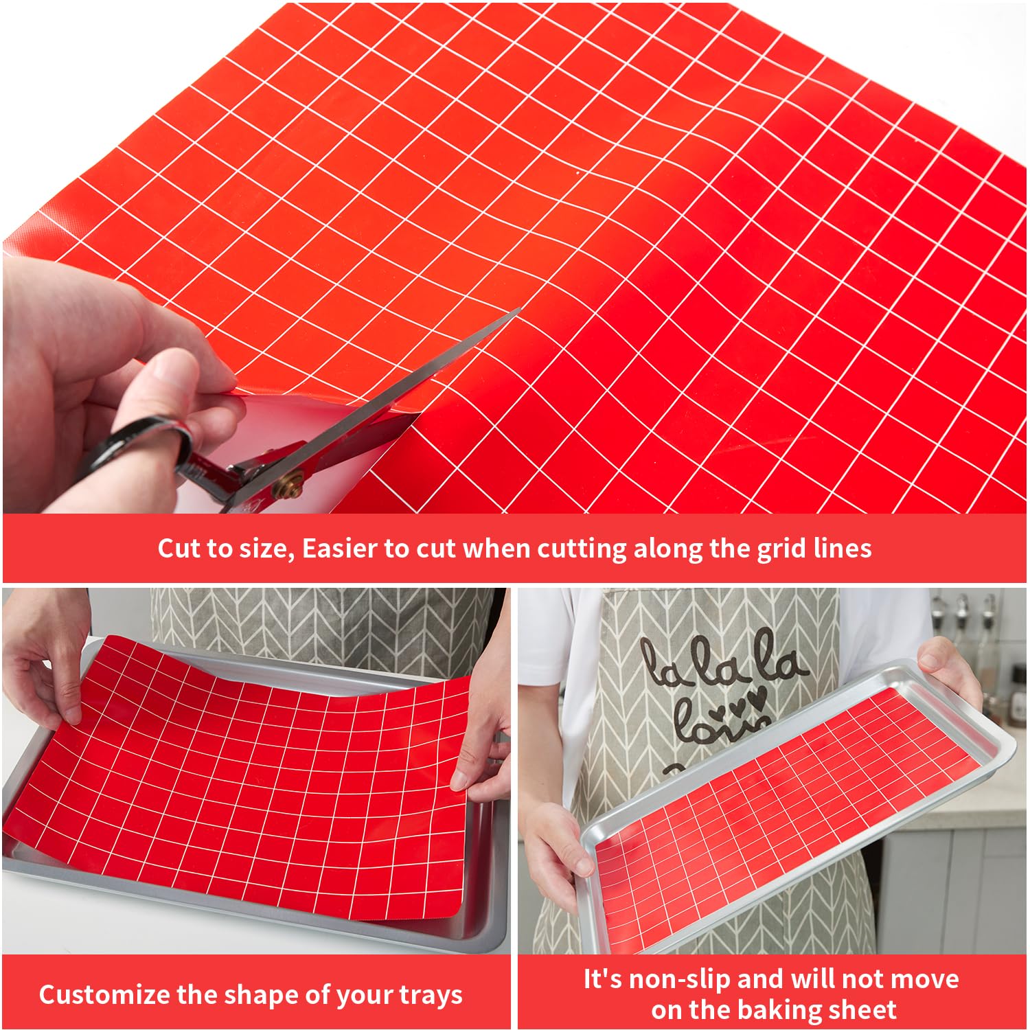 EuChoiz Silicone Baking Mat Roll, 16" x 5FT, Non-Slip, Non-Stick, Red, Model HH23, Perfect for Ovens and Air Fryers