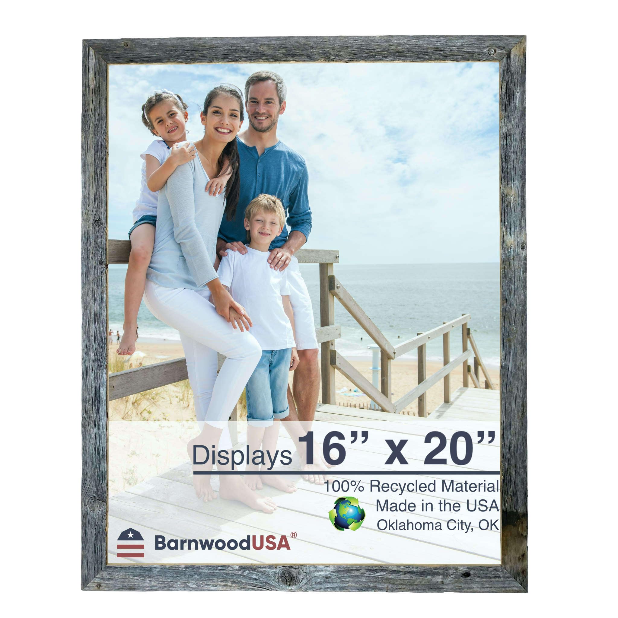 BARNWOODUSA | Farmhouse 16x20 Picture frame | 1 1/2 inch Molding | 100% Reclaimed Wood | Rustic | Natural Weathered Gray