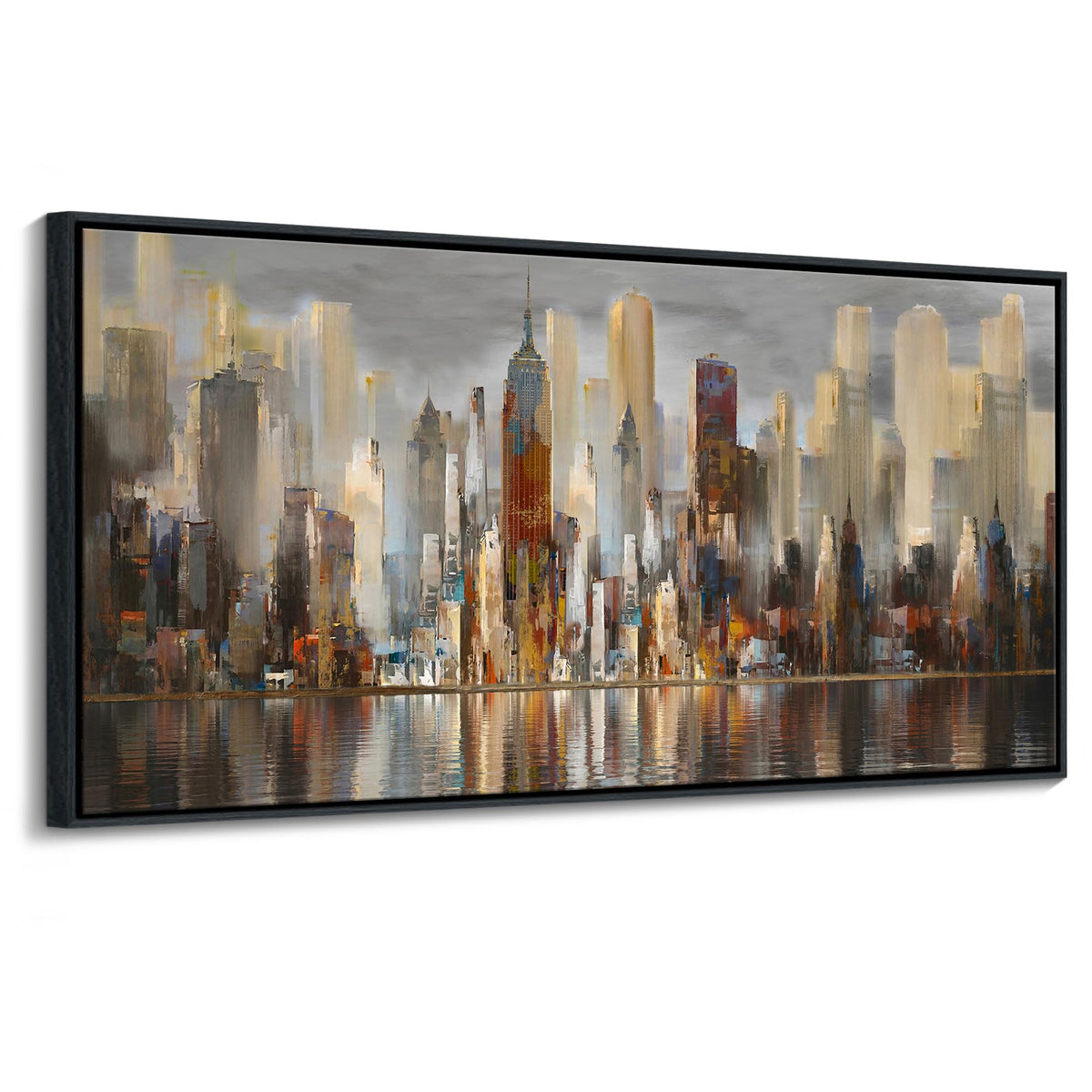 Abstract Brown New York City Canvas Wall Art Framed Large Wall Art For Living Room Modern Paintings For Bedroom Cityscape New Yo