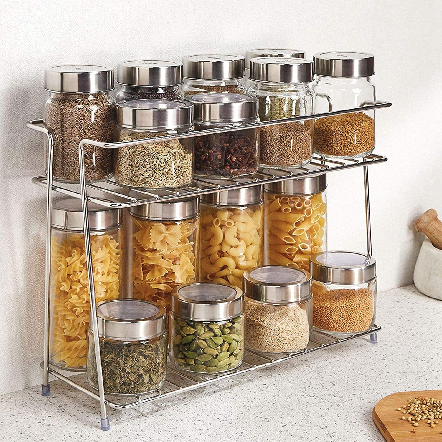Cri8Hub Thetrust Store Stainless Steel 2Layer Corner Storage Rack And Spice Container, 2 Layer, Silver