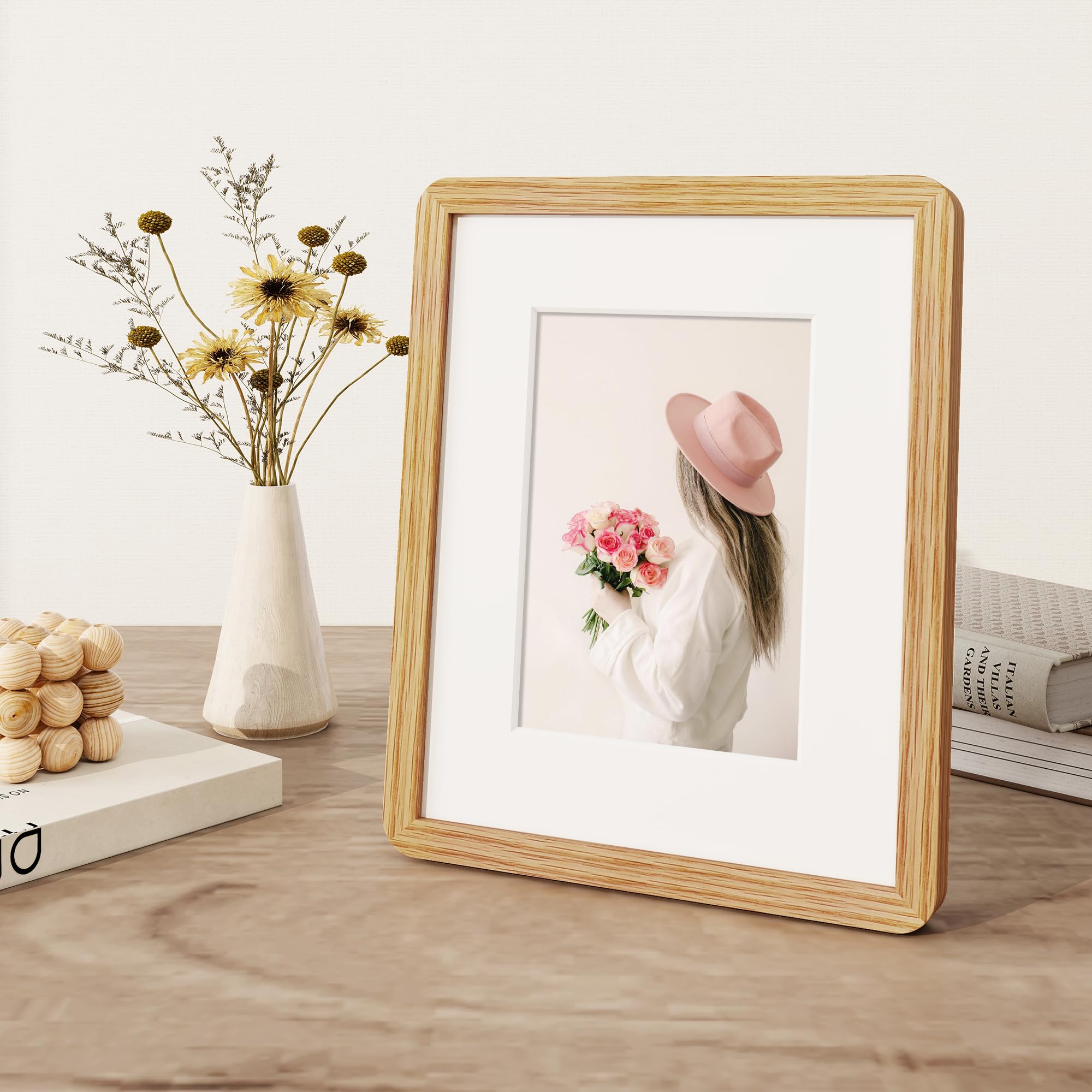 8x10 Picture Frame, Rustic 8 by 10 Photo Frame for Wall & Tabletop Display - Solid Oak Wood & Tempered Glass, 8x10 Picture Frame