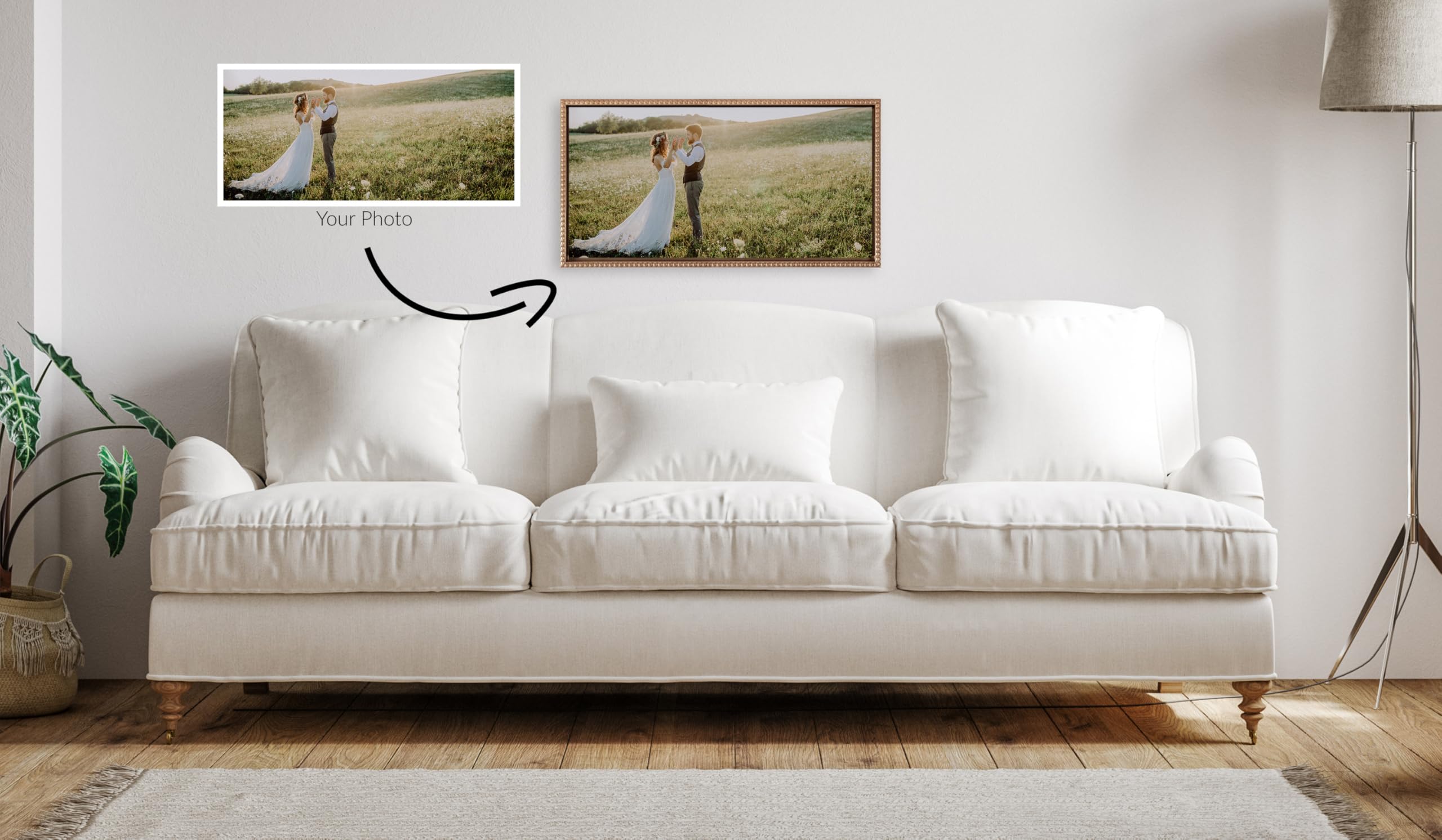 Kate And Laurel Custom Printed Framed Canvas Wall Art, 26.5X14 Beaded Gold, Sylvie Personal Canvas Print With Your Photos For Li