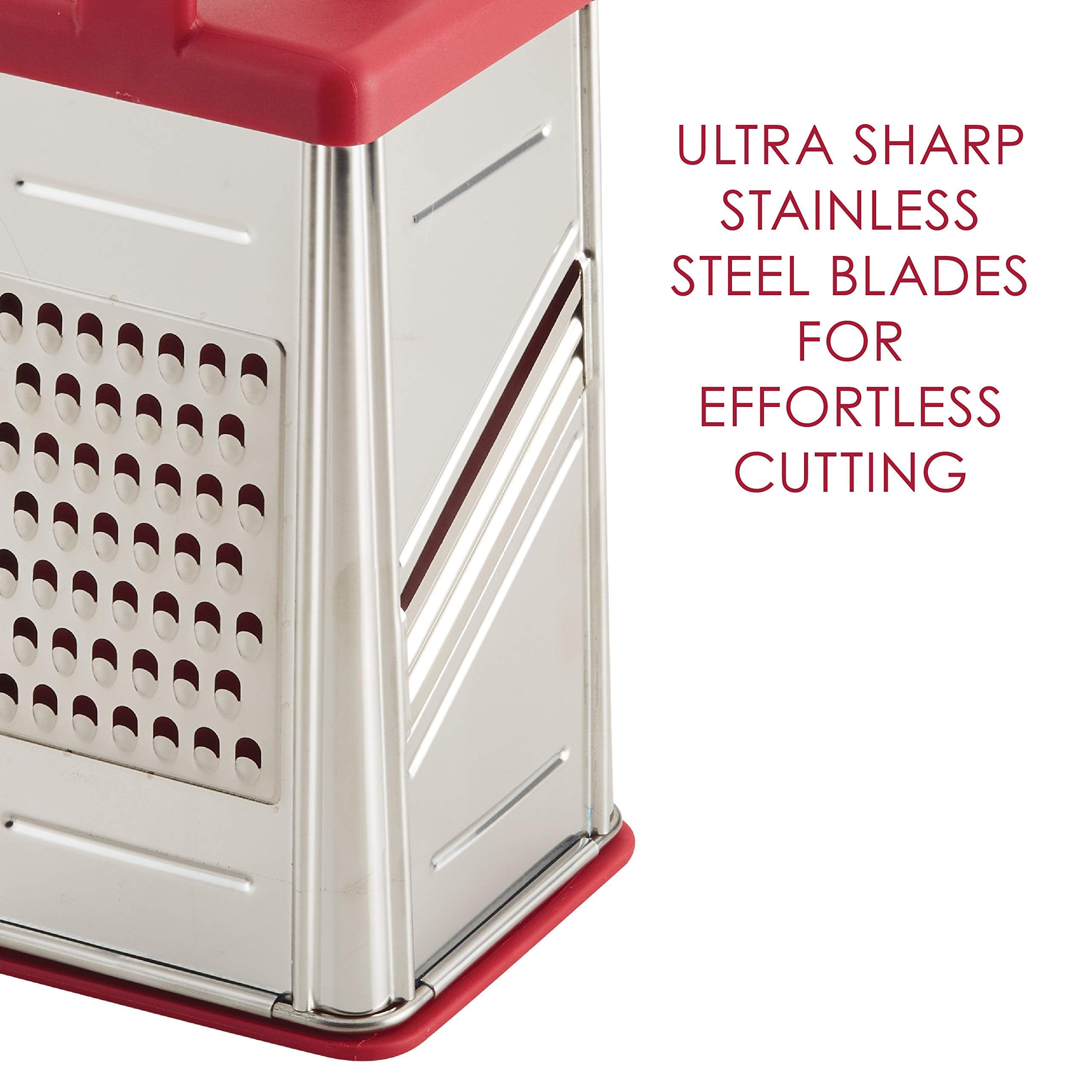 Rachael Ray Tools And Gadgets Stainless Steel Box Grater For Vegetables, Chocolate, Hard Cheeses, And More, Red(9.43 X 8.84 X 8.