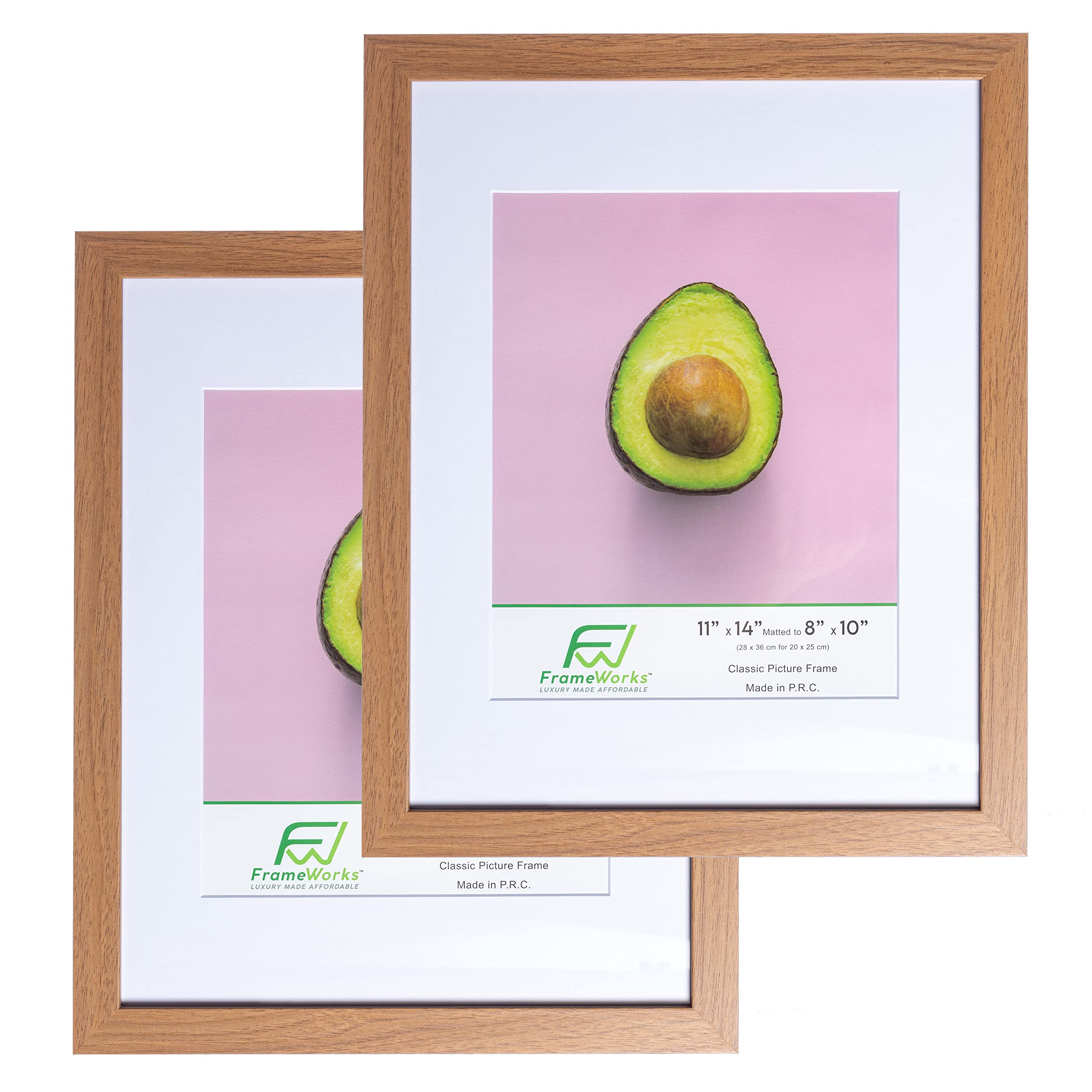 FrameWorks 2-Pack, 11x14 Matted to 8x10 Picture Frame, Golden Oak - Classic Photo Frame with Tempered Glass, Picture Frame with 