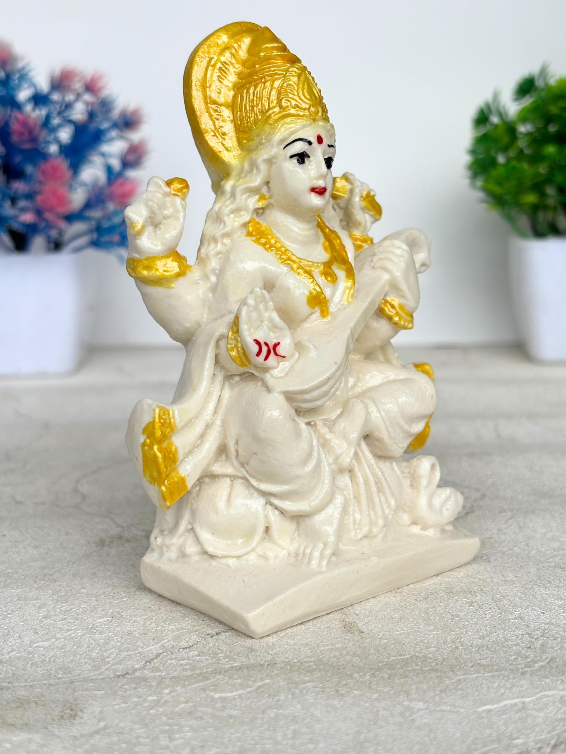 Salvus App Solutions Marble Dust Maa Saraswati Idol - Goddess Saraswati Statue For Home Decor, Devi Maa Saraswati Murti (White &