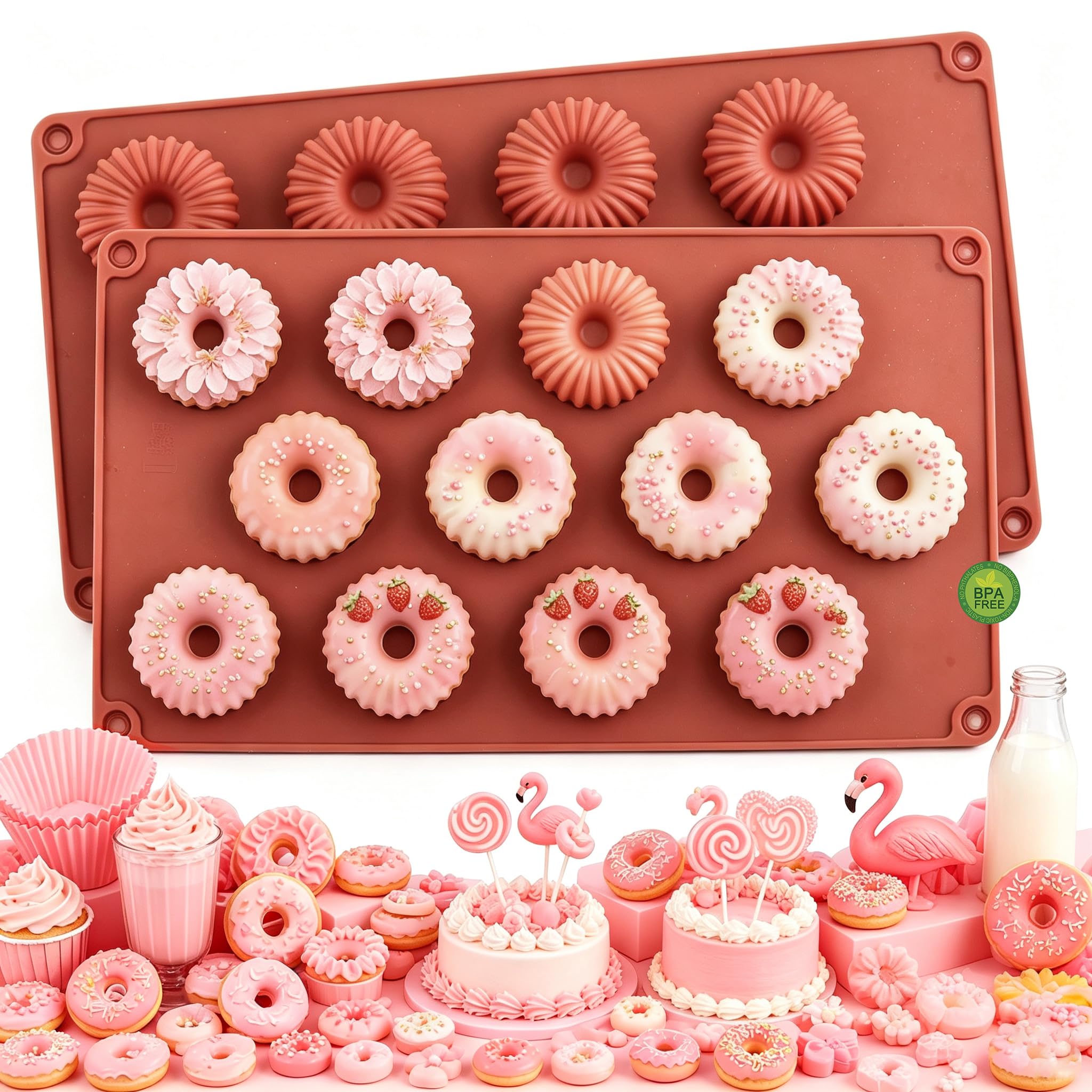 12Cavity Mini Fluted Ring Silicone Baking Mold for Mini Bundt, Donut