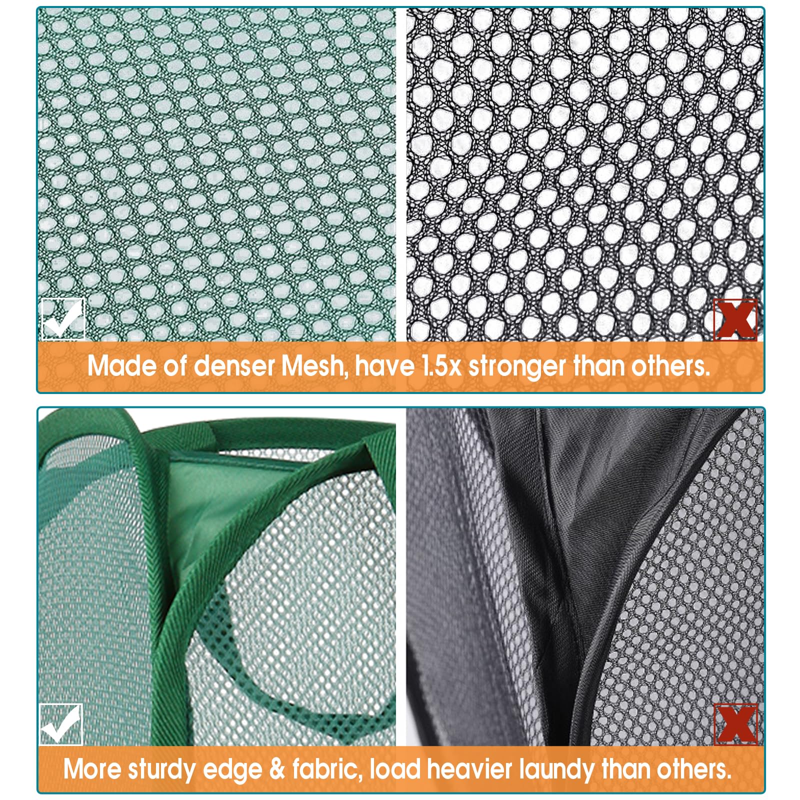 Durable Collapsible Laundry Baskets, Tear-Resistant Pop Up Hamper For Laundry, Foldable Clothes Hamper With Reinforced Carry Han