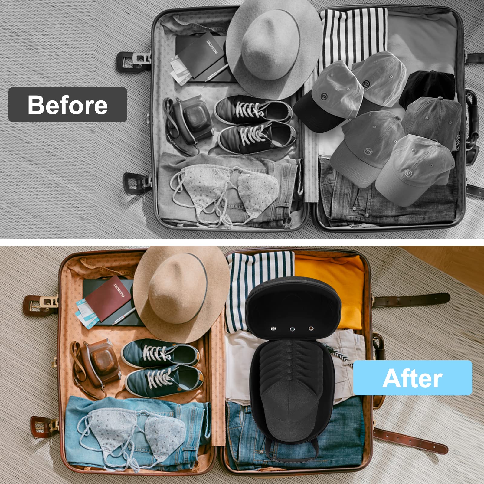 Bjabtan Hard Hat Case For Baseball Caps, Baseball Hat Organizer With Carrying Handle & Shoulder Strap, Hat Carrier Case For Trav