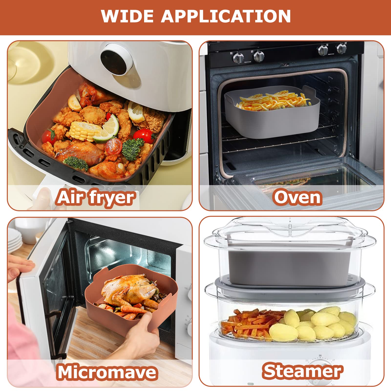 Palksky Silicone Air Fryer Basket Liners - 2Pcs Reusable Pots, 8.5 Inch Square, Food Safe Oven Accessories