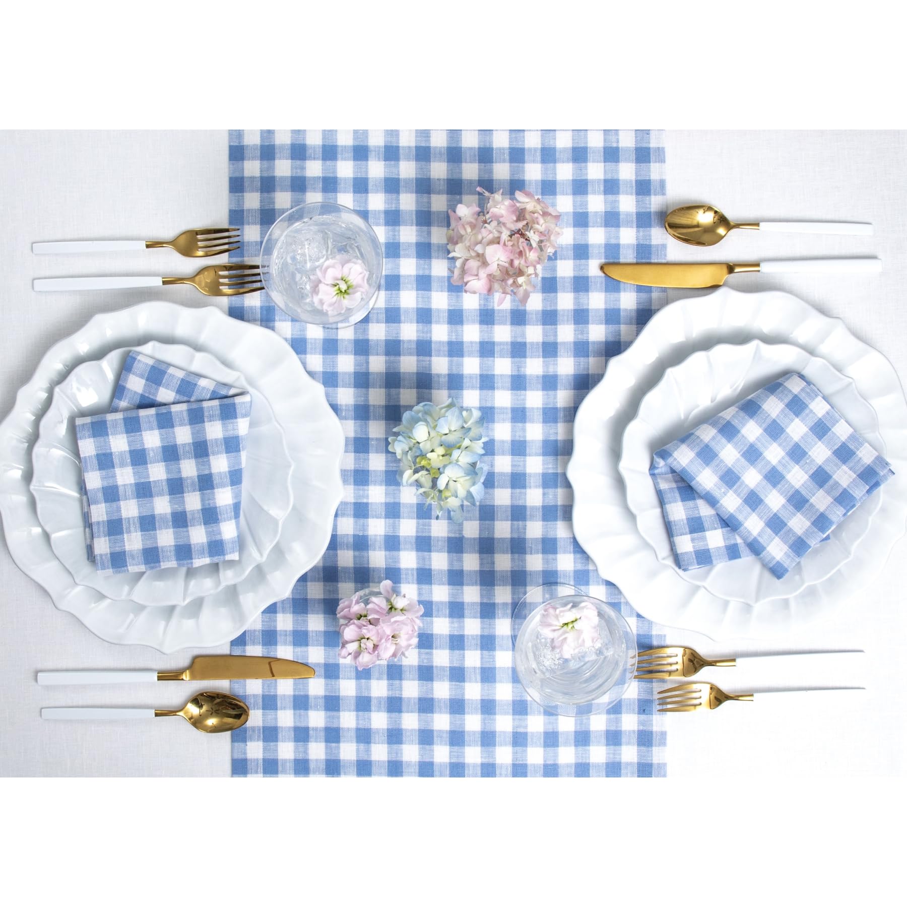 Solino Home Check Linen Dinner Napkins 20 X 20 Inch - 100% Pure Linen Hydrangea Blue Plaid Cloth Napkins Set Of 4 For Spring, Ea