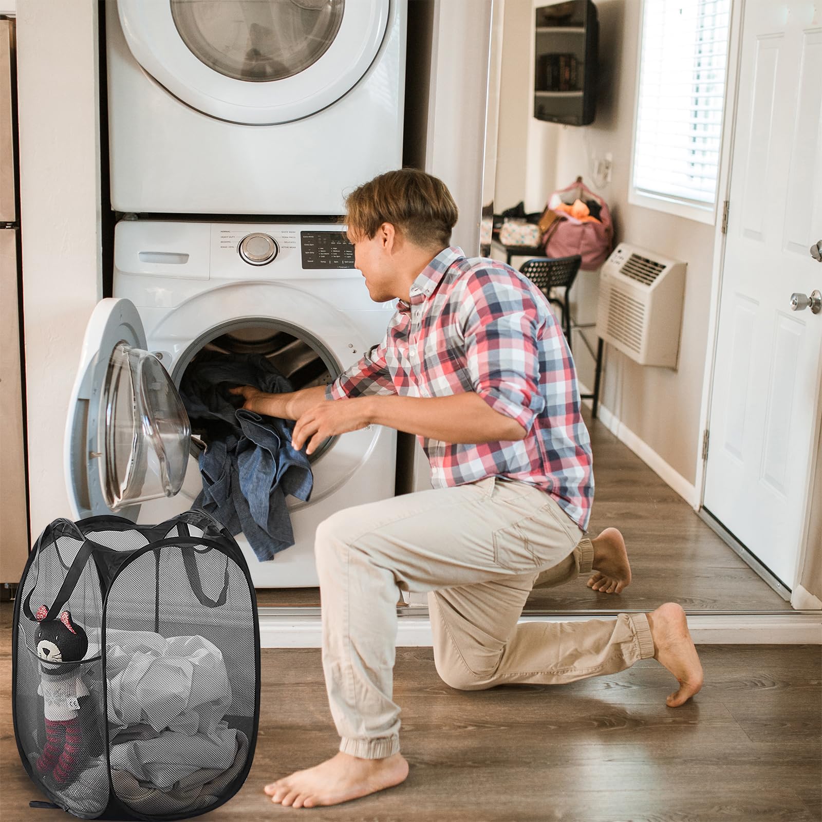 Buyongwant Collapsible Pop Up Laundry Hamper, Mesh Foldable Laundry Basket, Extra Large - 28'' X 16'' X 16''(Black)