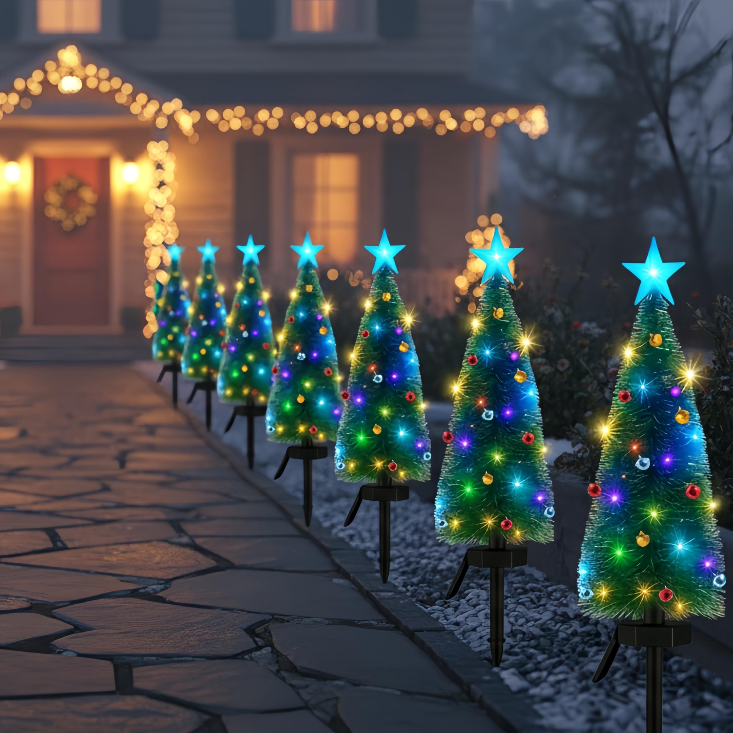 Solar Christmas Tree Outdoor Christmas Decorations, Solar Xmas Tree Lights with 24 Mini Bells & 1 DIY Big Bell,Waterproof Solar