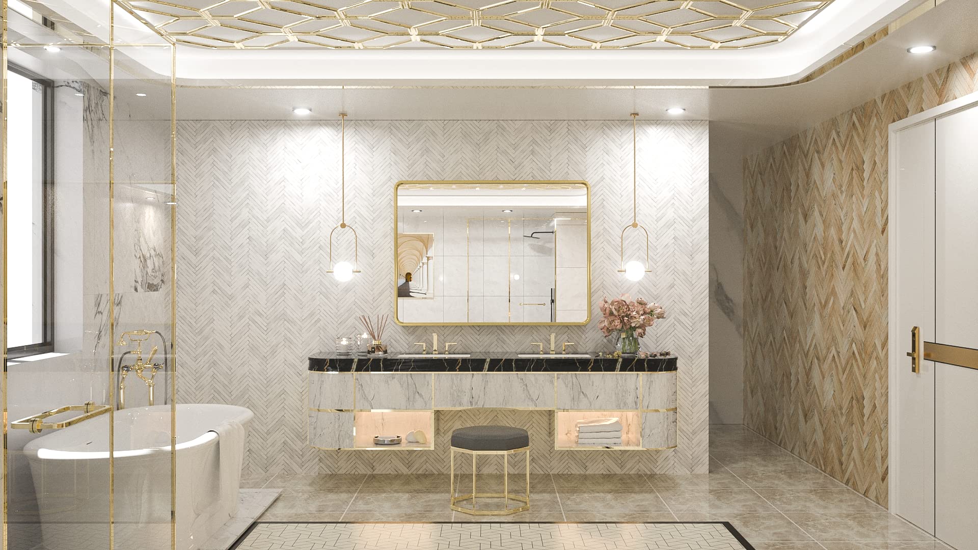 Tetote 40 X 30 Inch Gold Bathroom Mirror, Brushed Brass Metal Frame Mirror For Vanity, Rectangle Wall Mounted Golden Modern Mirr