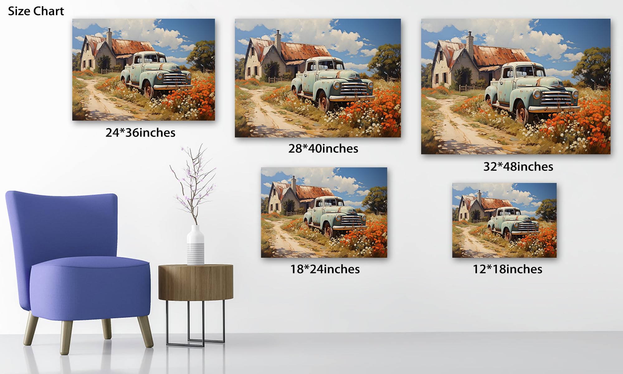 Farmhouse Truck Wall Art, Old Truck Wall Art, Rustic Farmhouse Barn Canvas Wall Art, Vintage Truck Canvas Wall Art, Old Truck Ba