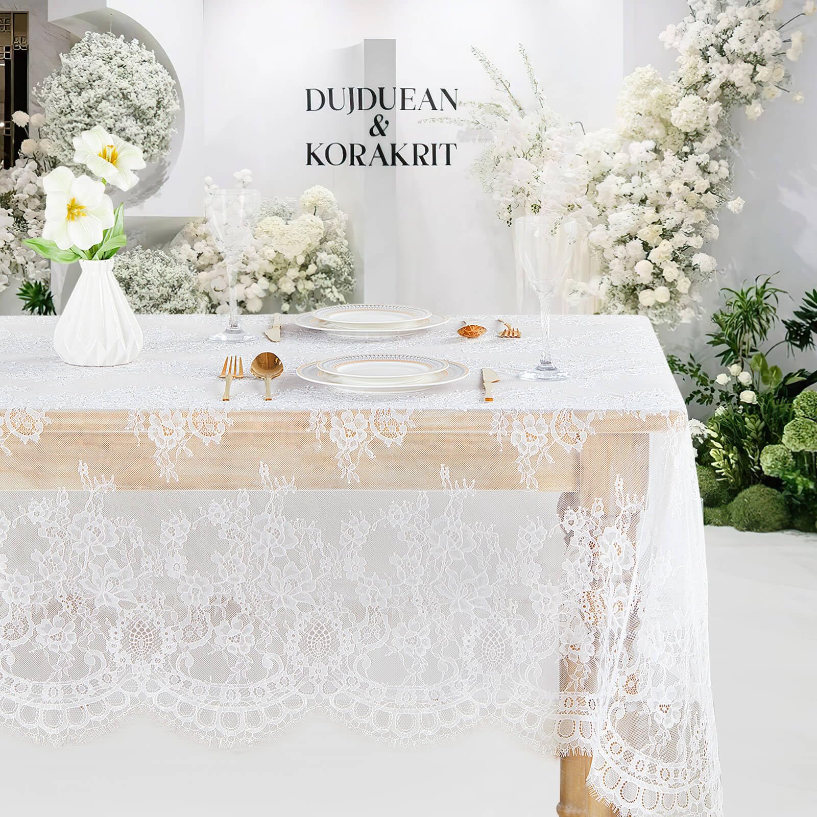 Vintage Lace Tablecloth Rectangle 60X120 Inches Long Embroidered White Table Cloths For Parties Wedding Reception Fall Home Deco