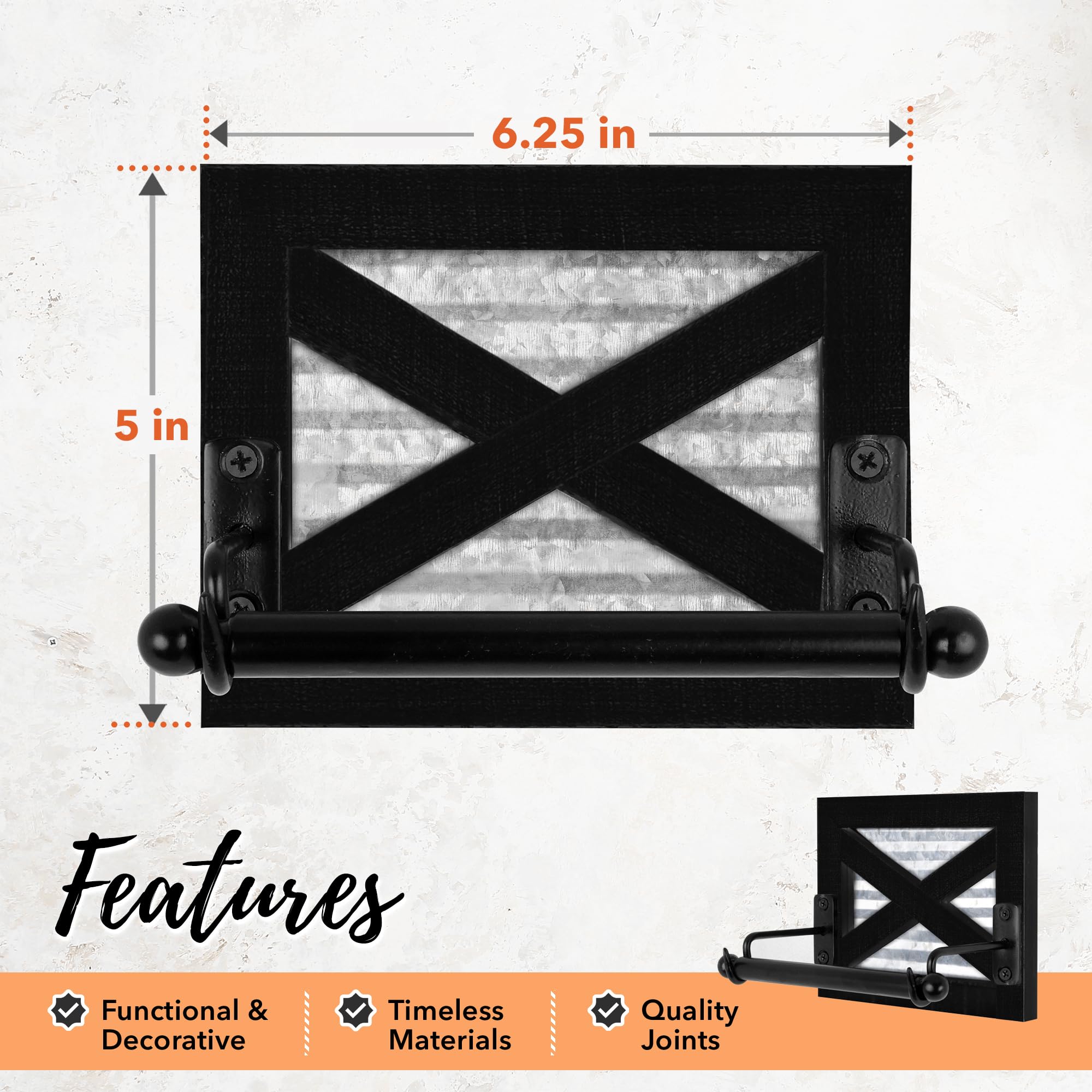 Autumn Alley Black Farmhouse Toilet Paper Holder - Farmhouse Bathroom Decorative Accessories Country - Black Wood, Corrugated Ga