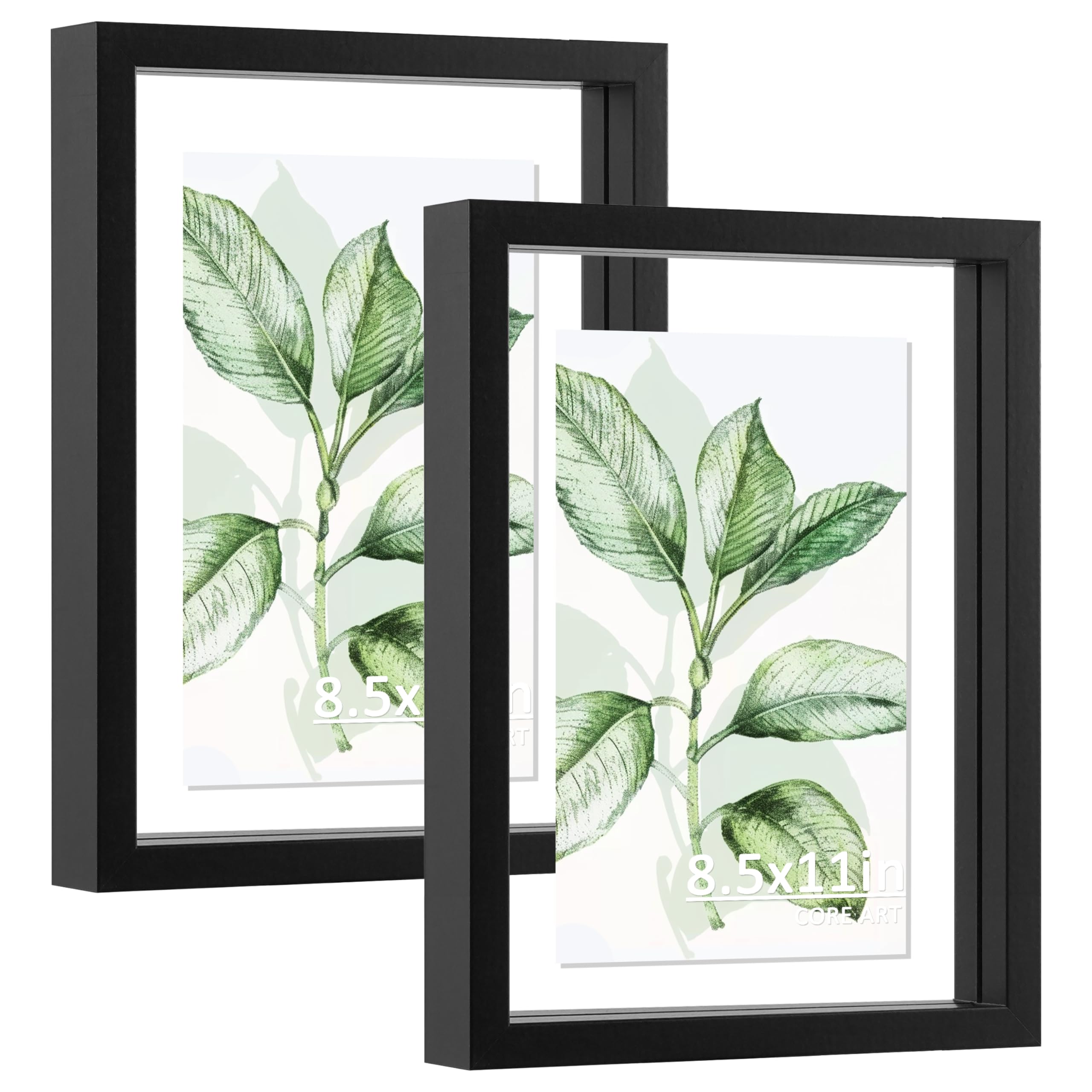 CORE ART 8.5x11 Floating Picture Frame Set of 2,Double Plexglass Floating Frame for 5x7,4x6 Pictures,Wall or Tabletop Display,Bl