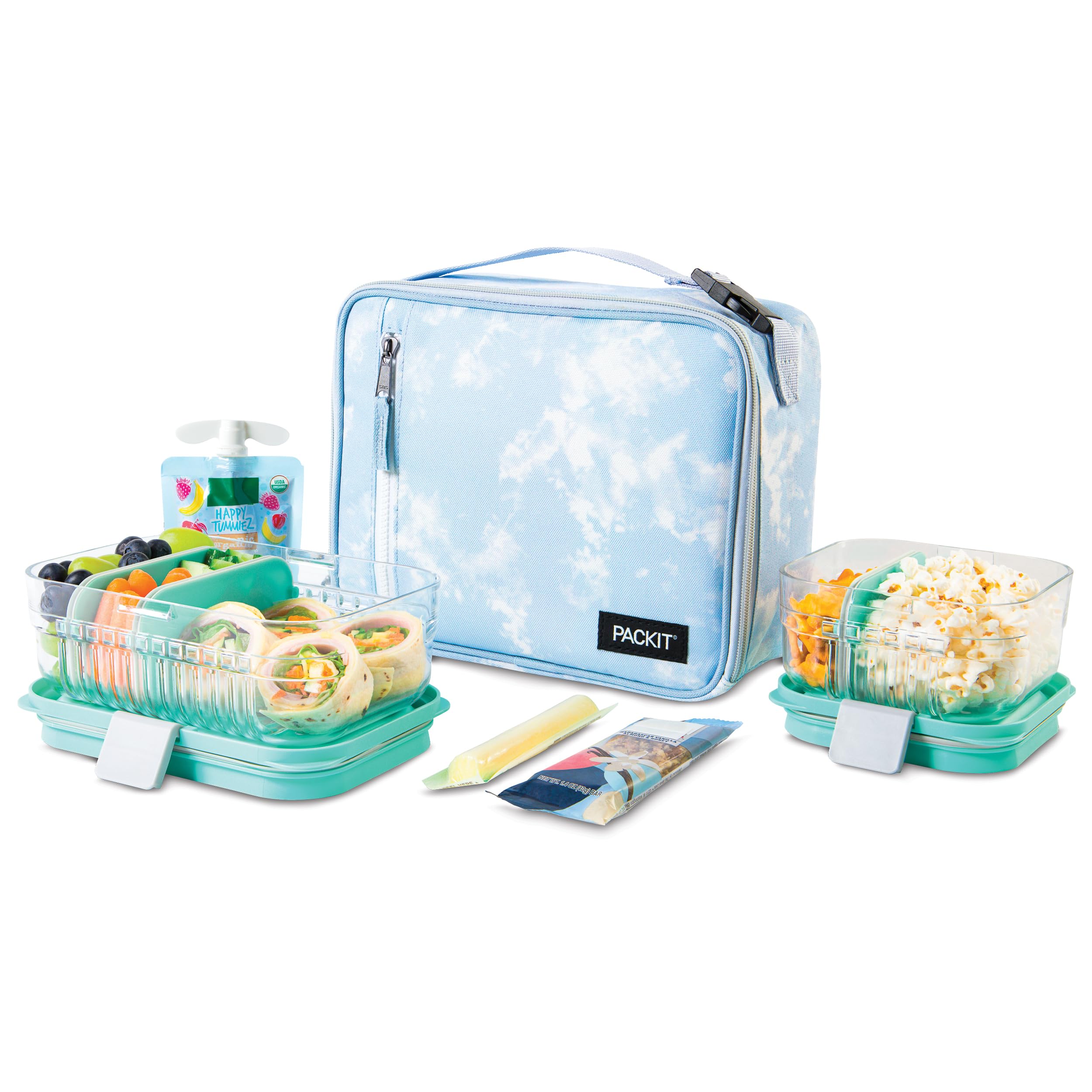 Packit Freezable Classic Lunch Box, Blue Sky, Built With Ecofreeze Technology, Collapsible, Reusable, Zip Closure With Zip Front