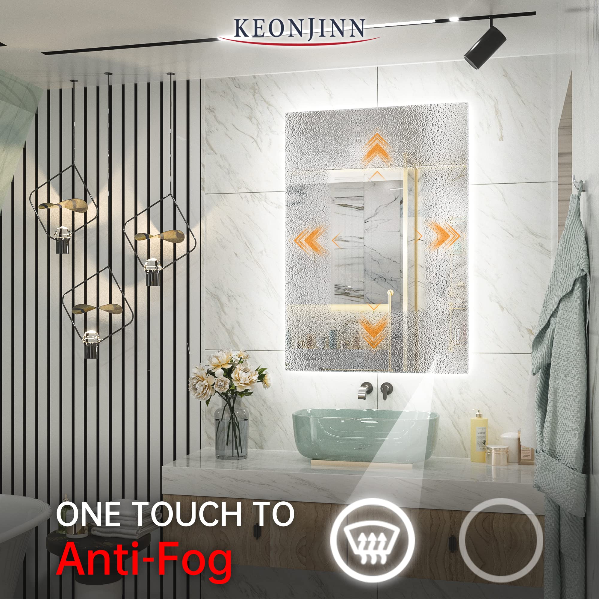 Keonjinn Led Bathroom Mirror, 24 X 36 Inch Led Mirror Lighted Bathroom Mirror, Anti Fog Acrylic Backlit Vanity Mirror With Light